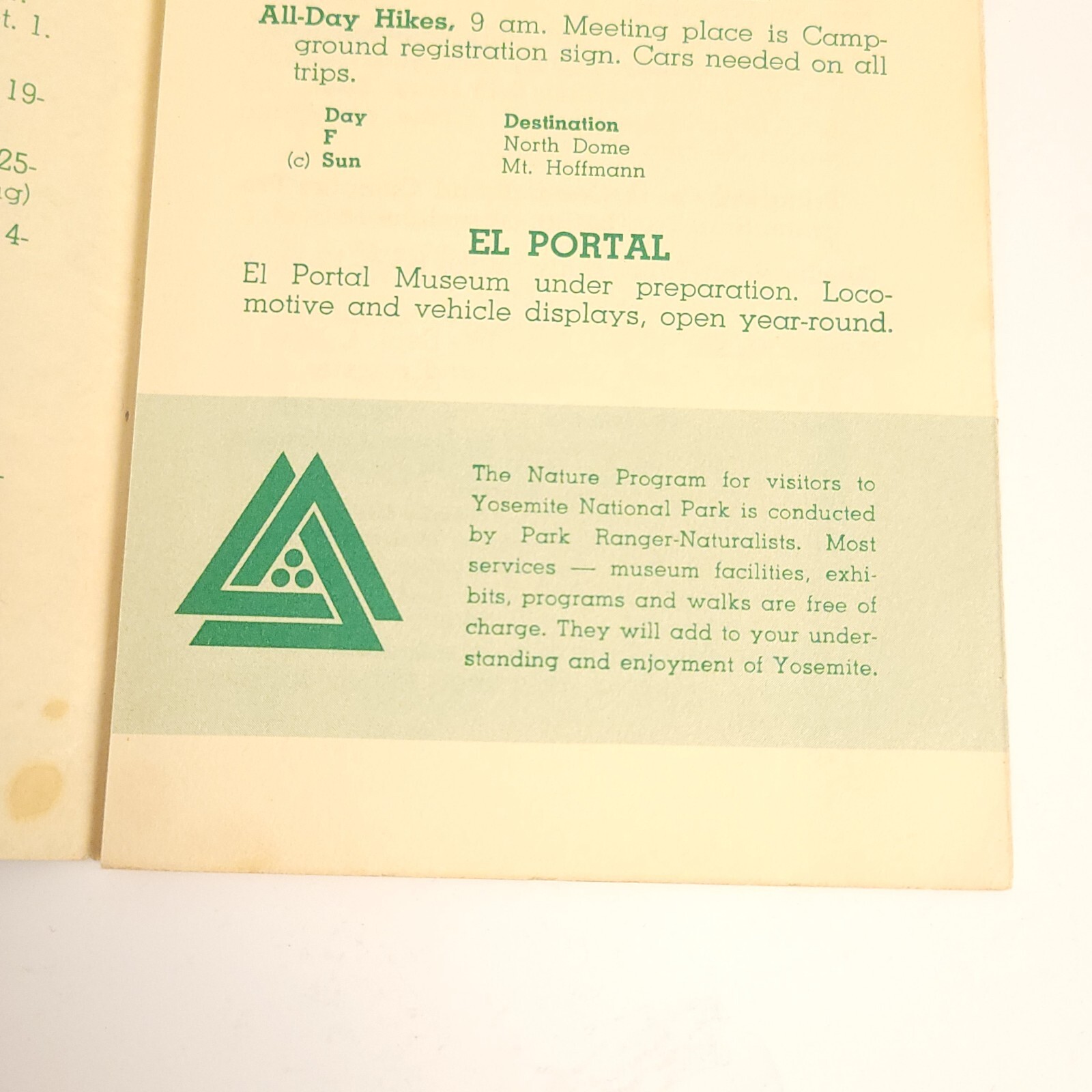 1968 Yosemite National Park Naturalist Activities Brochure Guide Info