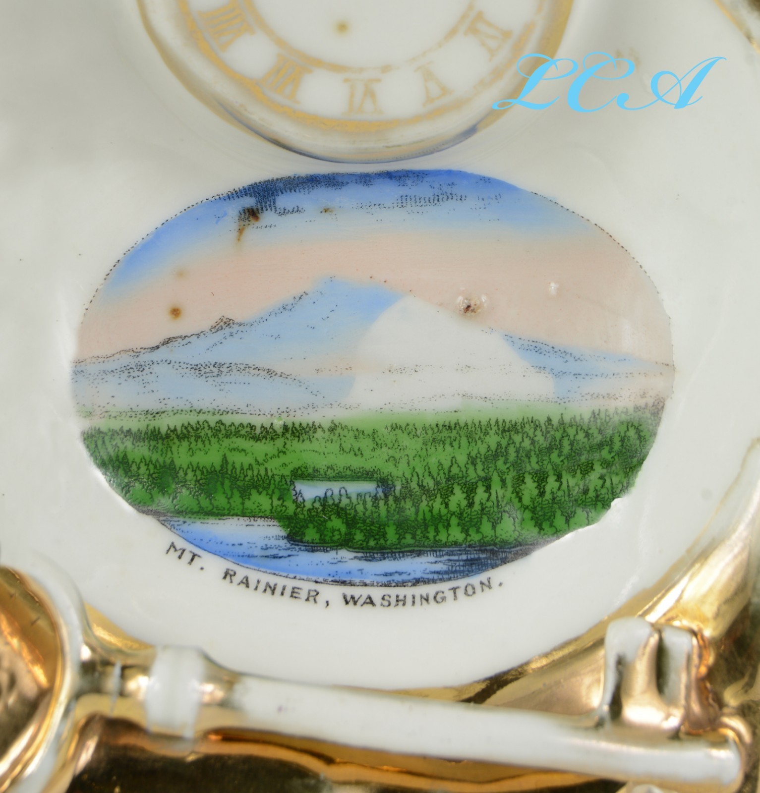 Antique MT RAINIER souvenir dish w/CLOCK & KEY pic Mt RAINIER Washington 1 of 2
