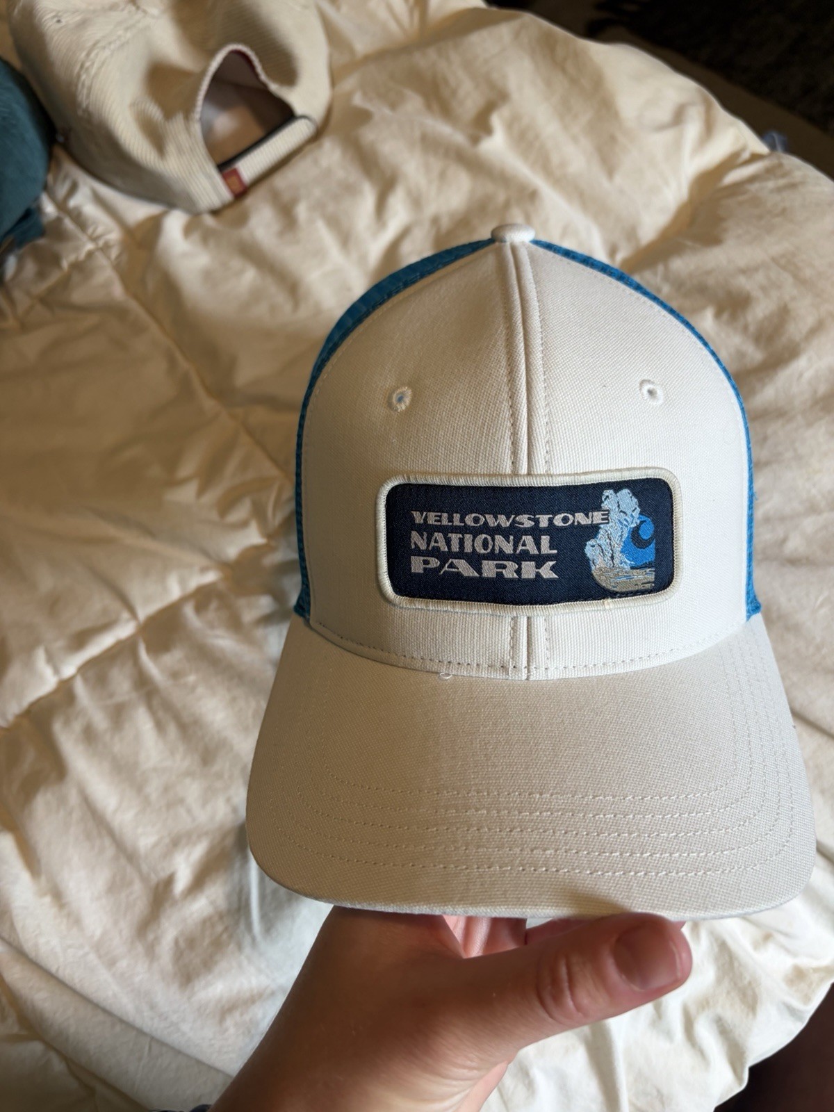 Carhartt Yellowstone National Park White Blue Mesh Snapback Trucker Hat