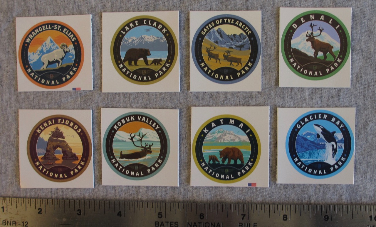 Alaska National Parks Vinyl Small Round Stickers Set of 8 New Denali etc