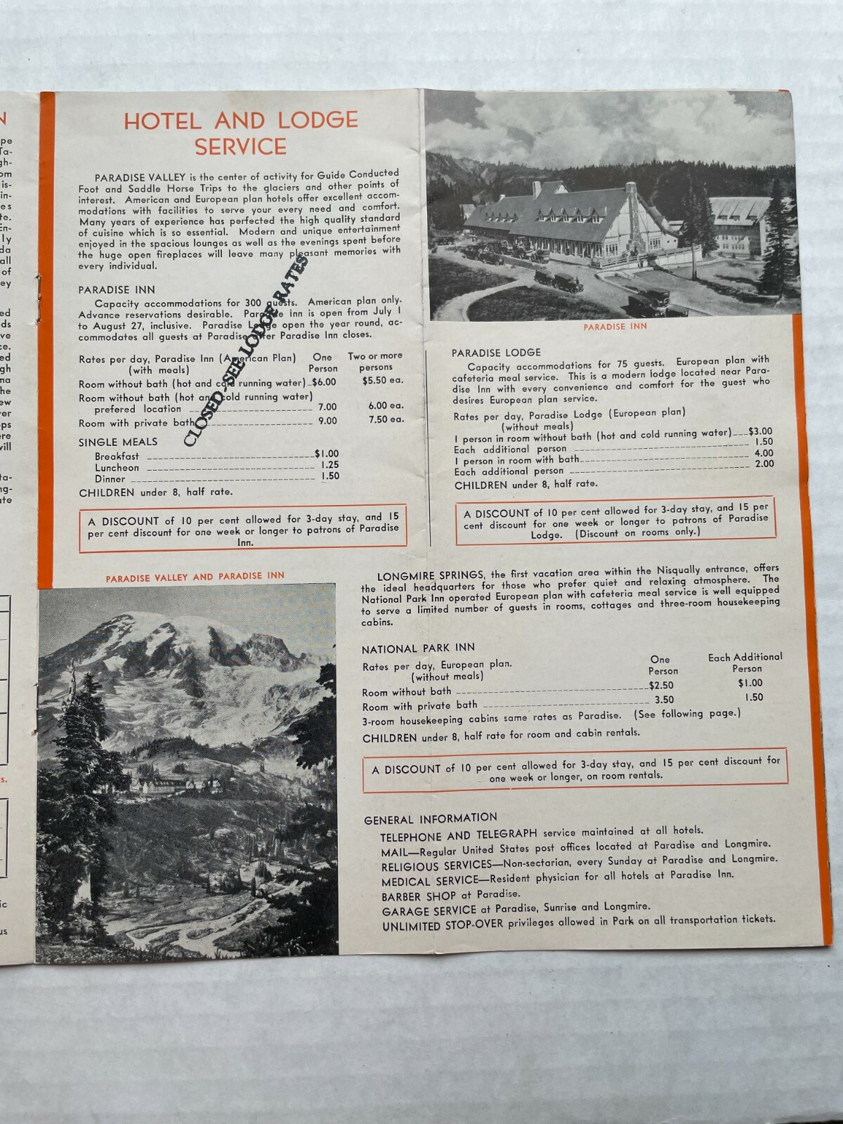 1933 Travel Brochure for Rainier National Park in Washington Great Old Pics