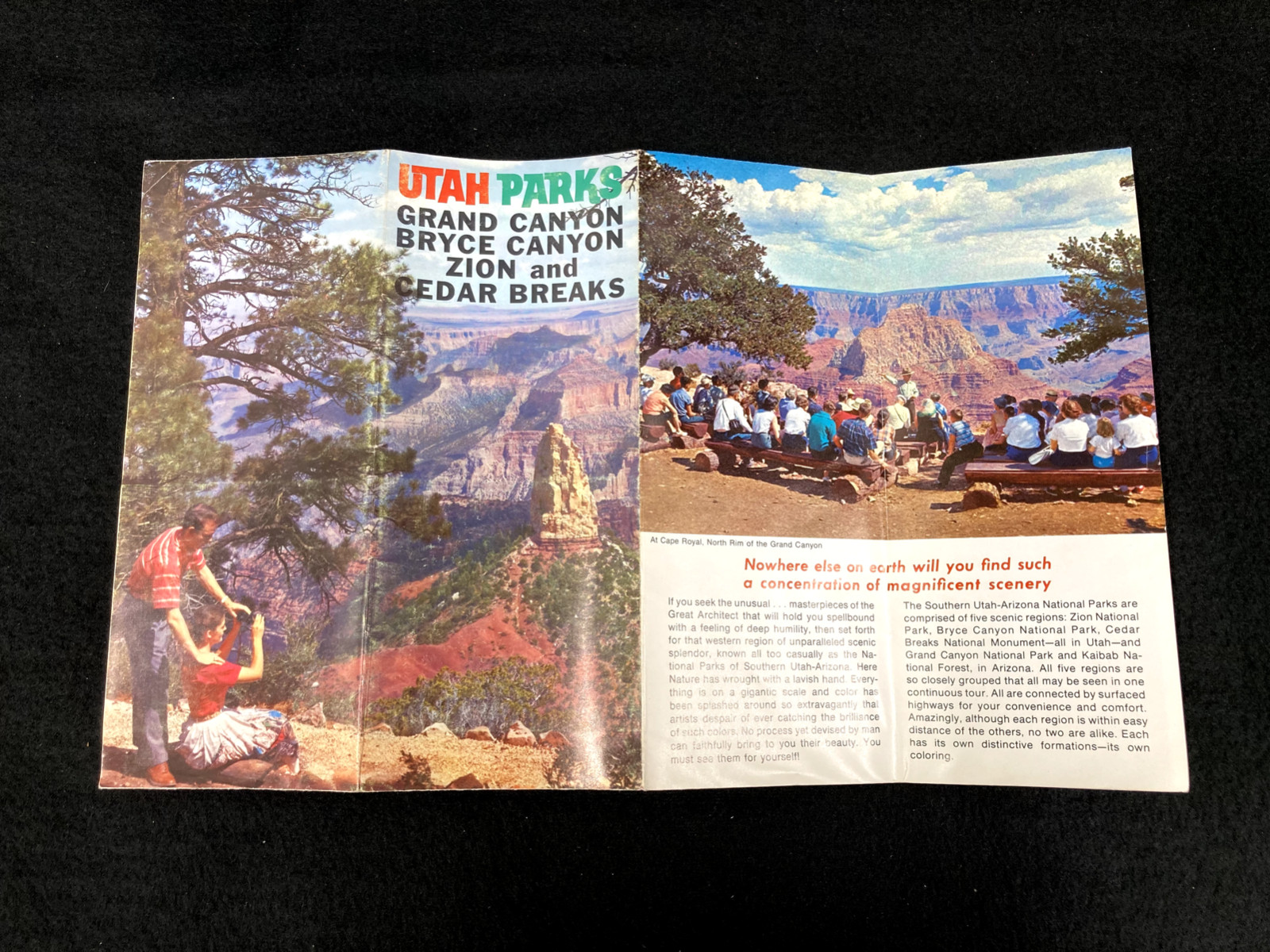 1960’S UTAH PARKS FOLDOUT TRAVEL BROCHURE, GRAND CANYON,BRYCE,ZION, & CEDAR BREA