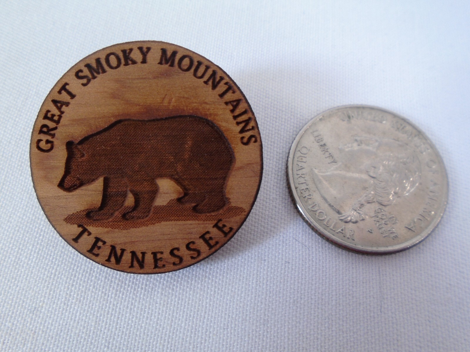 Great Smoky Mountains Bear Red Cedar Wood Round Lapel Pin National Park