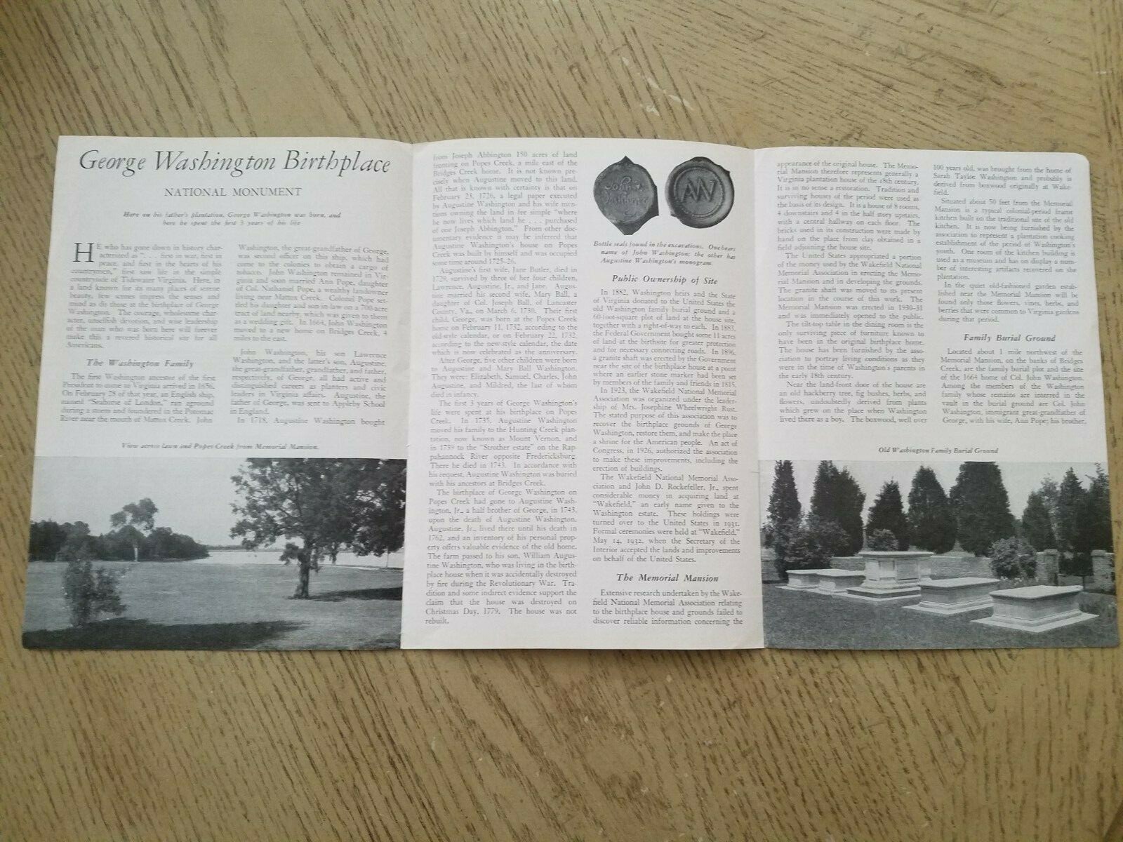 1957 OFFICIAL USDOI NPS George Washington Birthplace NM Virginia Brochure Map
