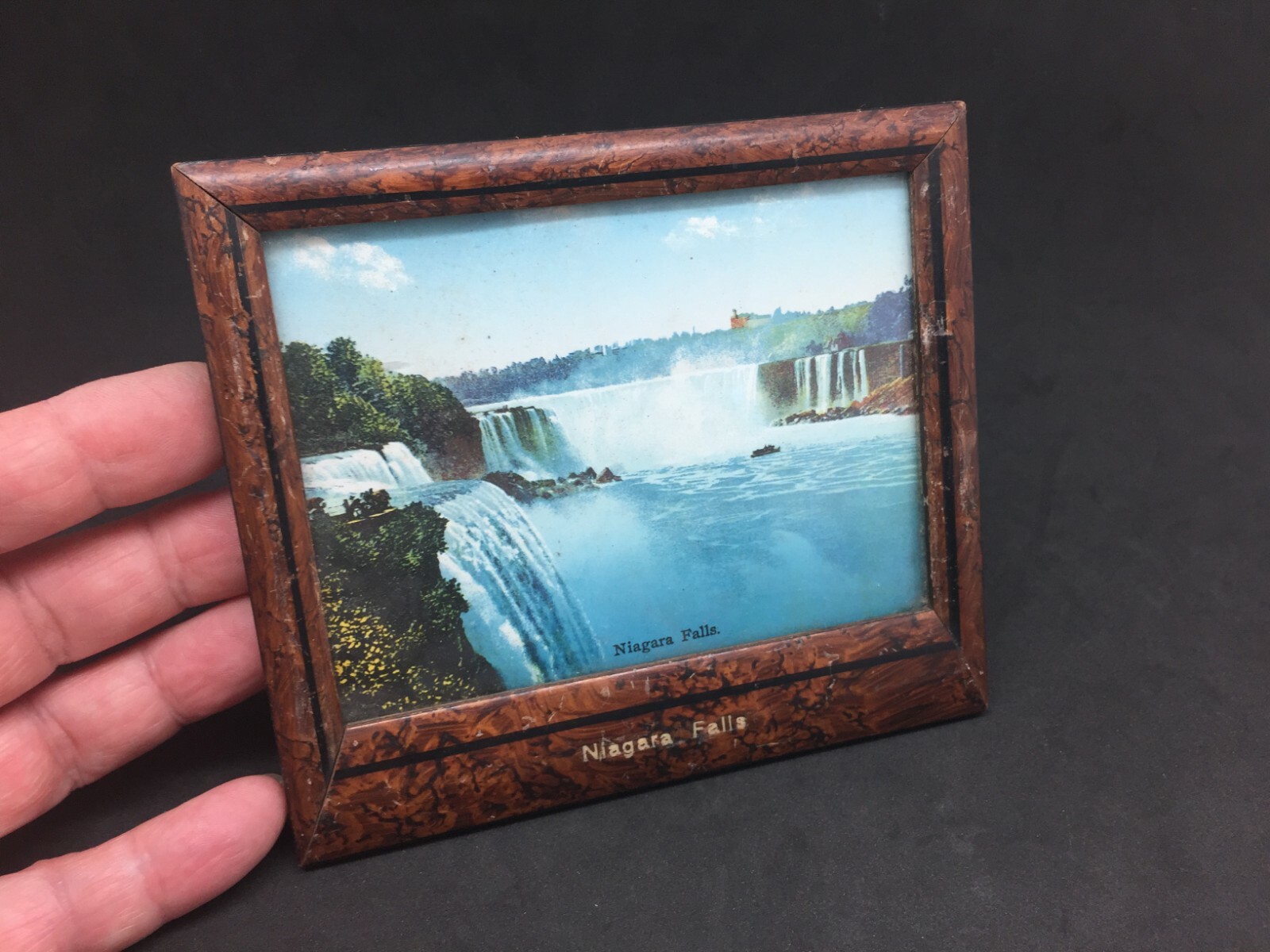 Niagara Falls Lithograph Print Picture Frame Antique Germany Easel Stand Back 5″