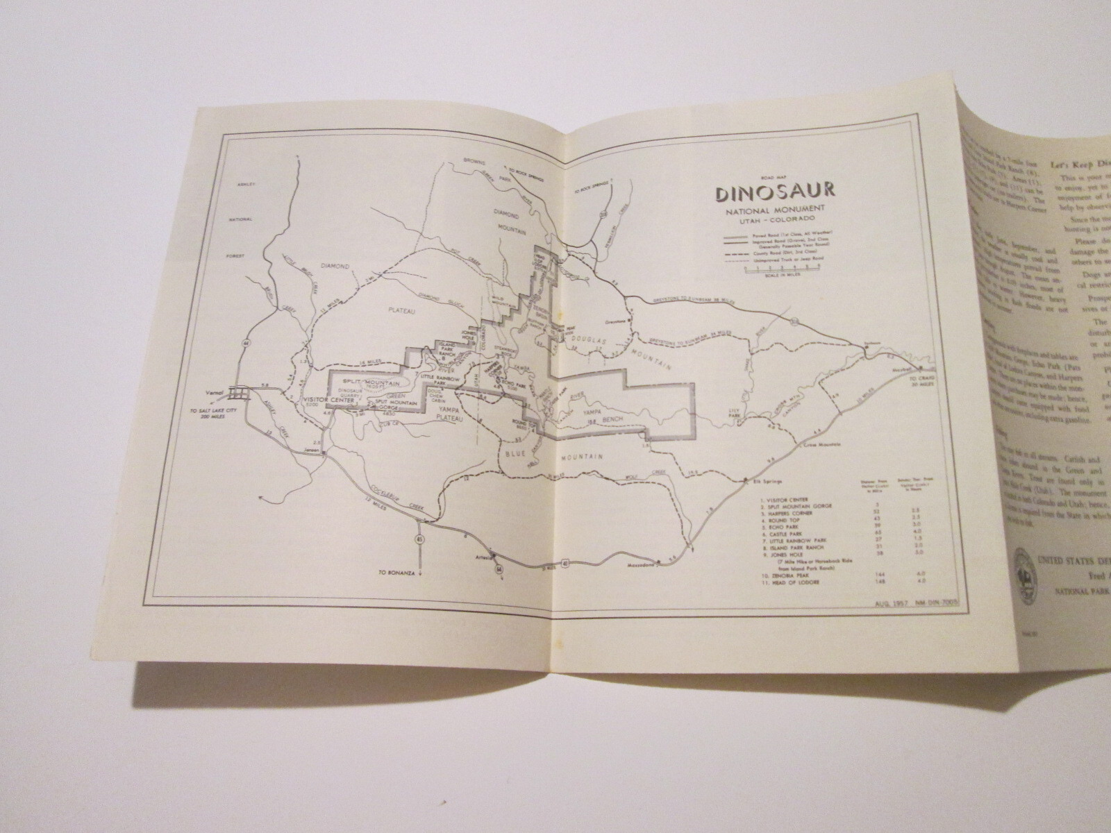 1957 Dinosaur National Monument Colorado Fold Out Brochure National Park Service
