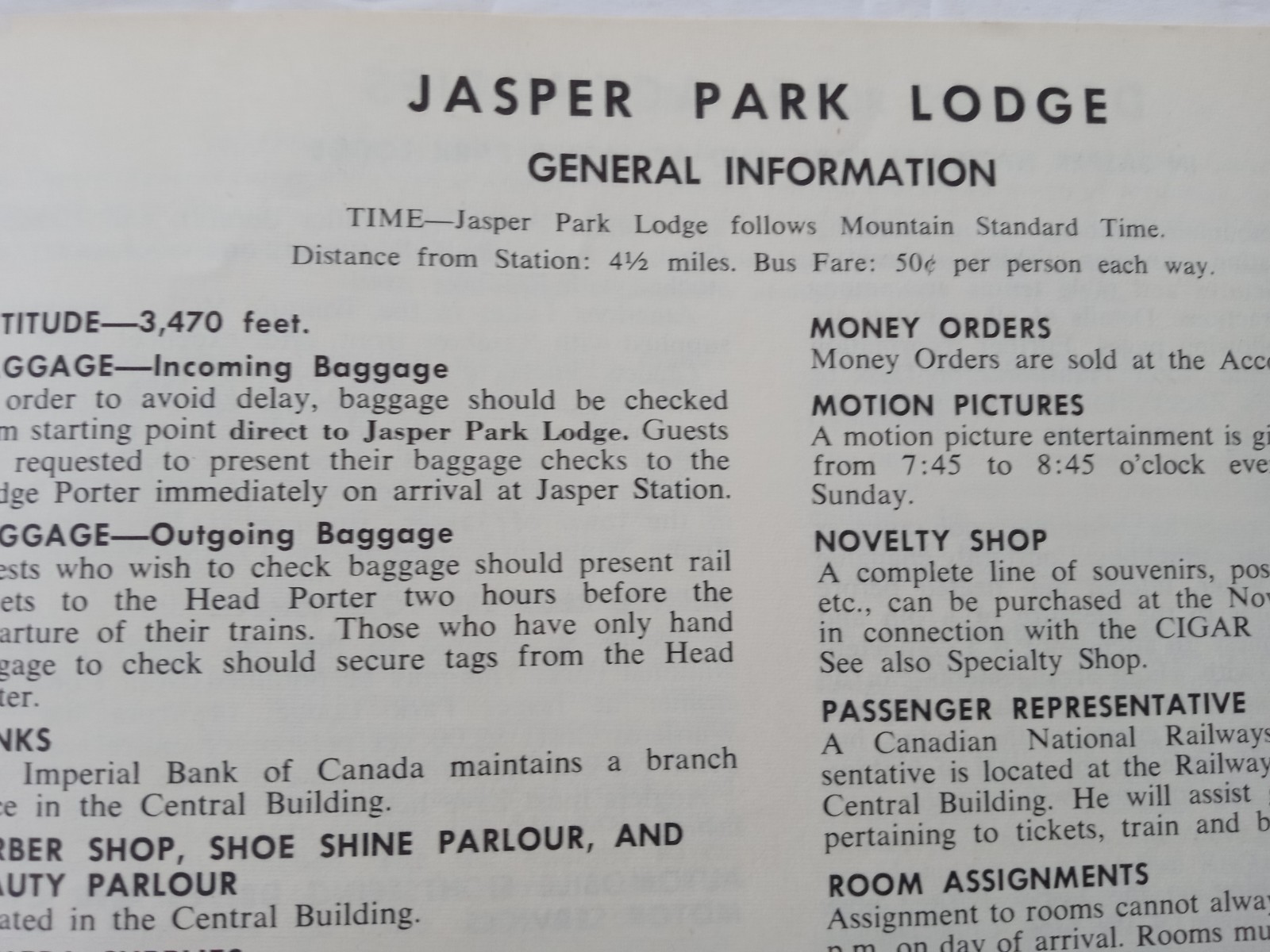 JASPER PARK LODGE Alberta 1959 Rates Information Book Canadian National Railways
