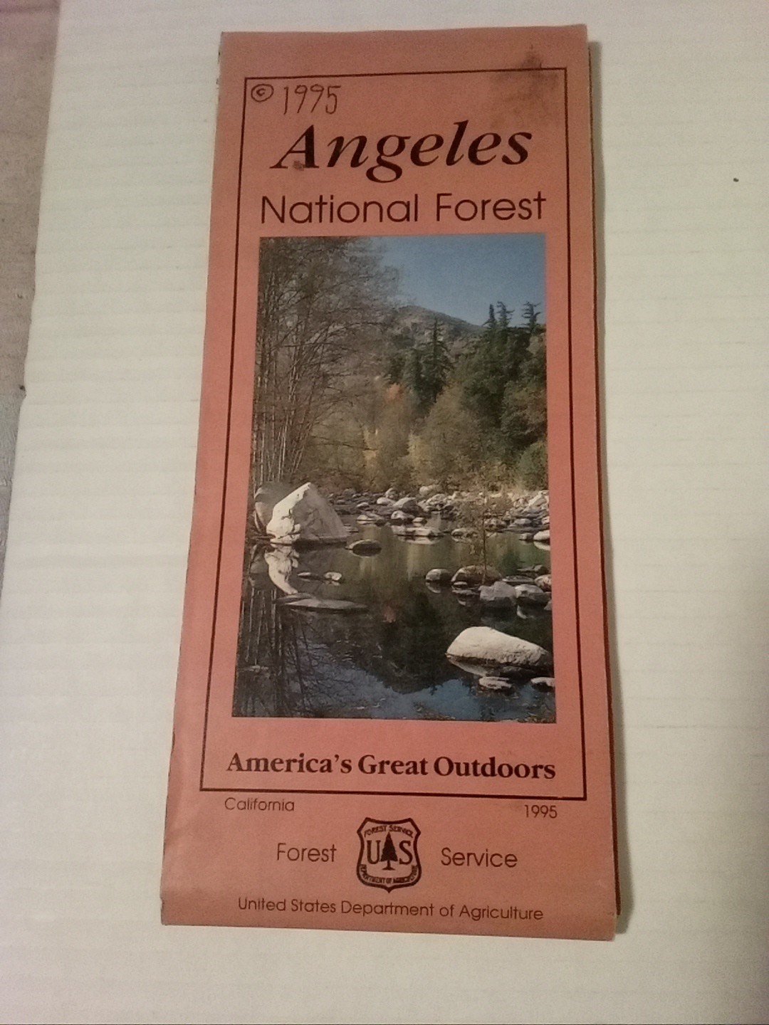 Vintage Angeles National Forest Map US Dept of Agriculture 1995 Camping