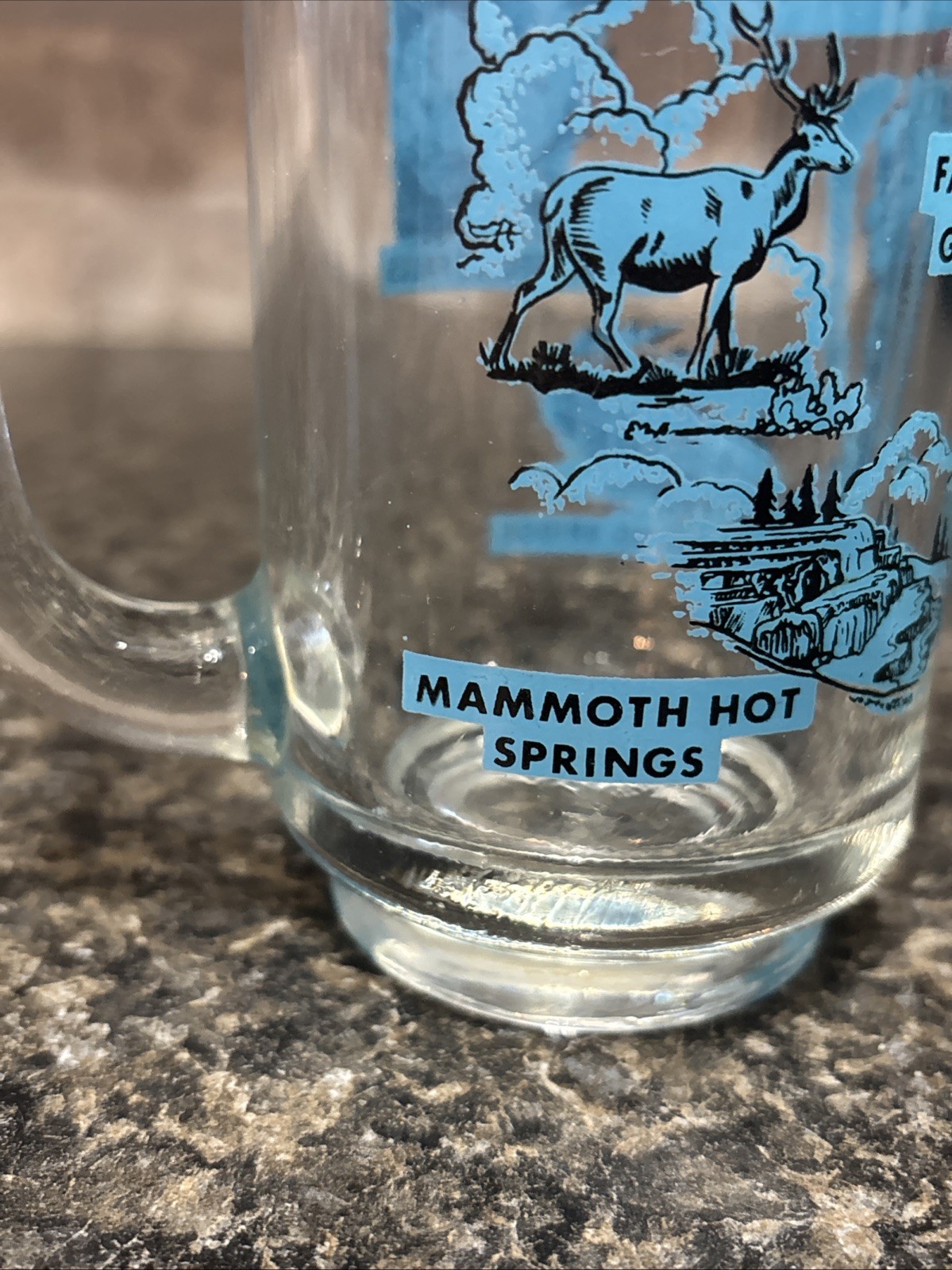 Vintage Blue and Black Yellowstone National Park Old Faithful Glass Mug souvenir