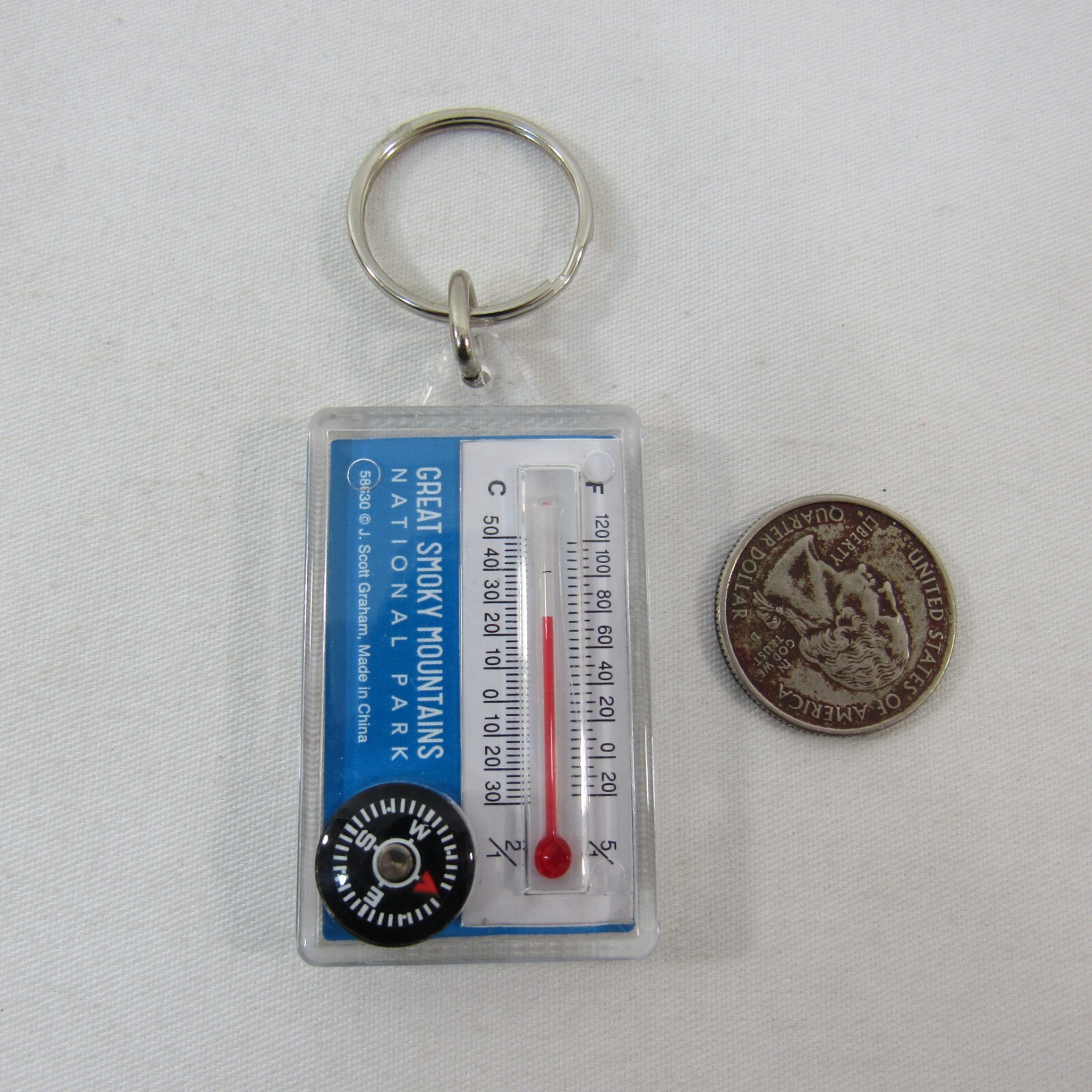Great Smoky Mountains National Park Black Bear Keychain Thermometer Compass