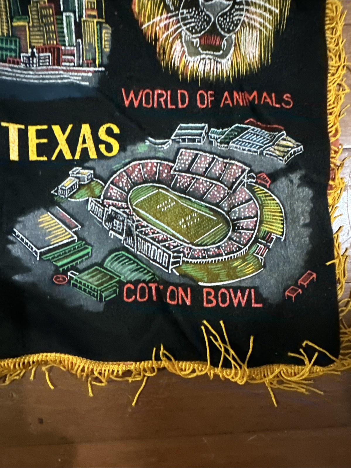 Vintage 1960’s Dallas Texas Pillow Case Cover Fringe Souvenir State Fair Cotton