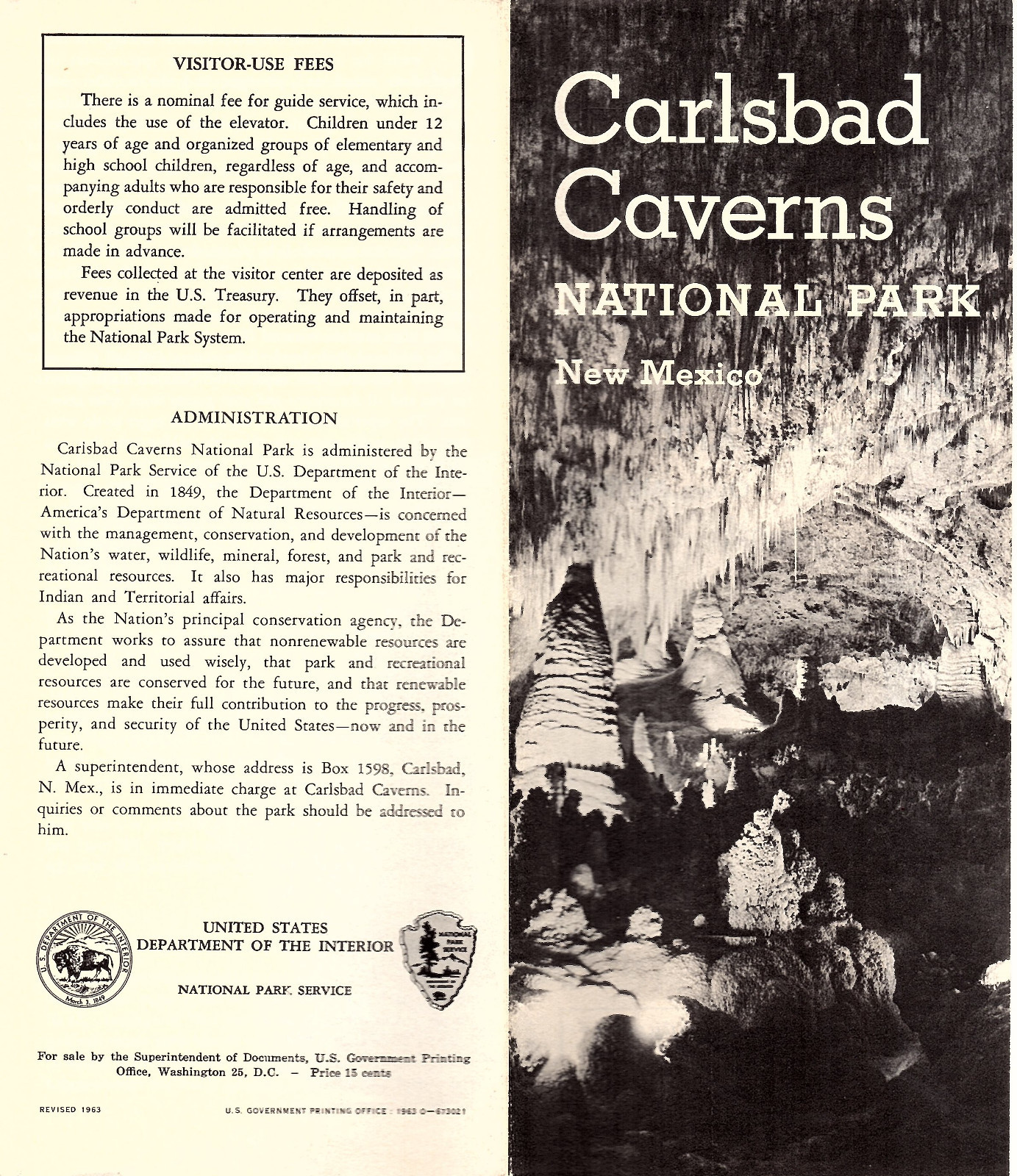 Carlsbad Caverns National Park NM 1963 National Park Service Brochure Photos Map