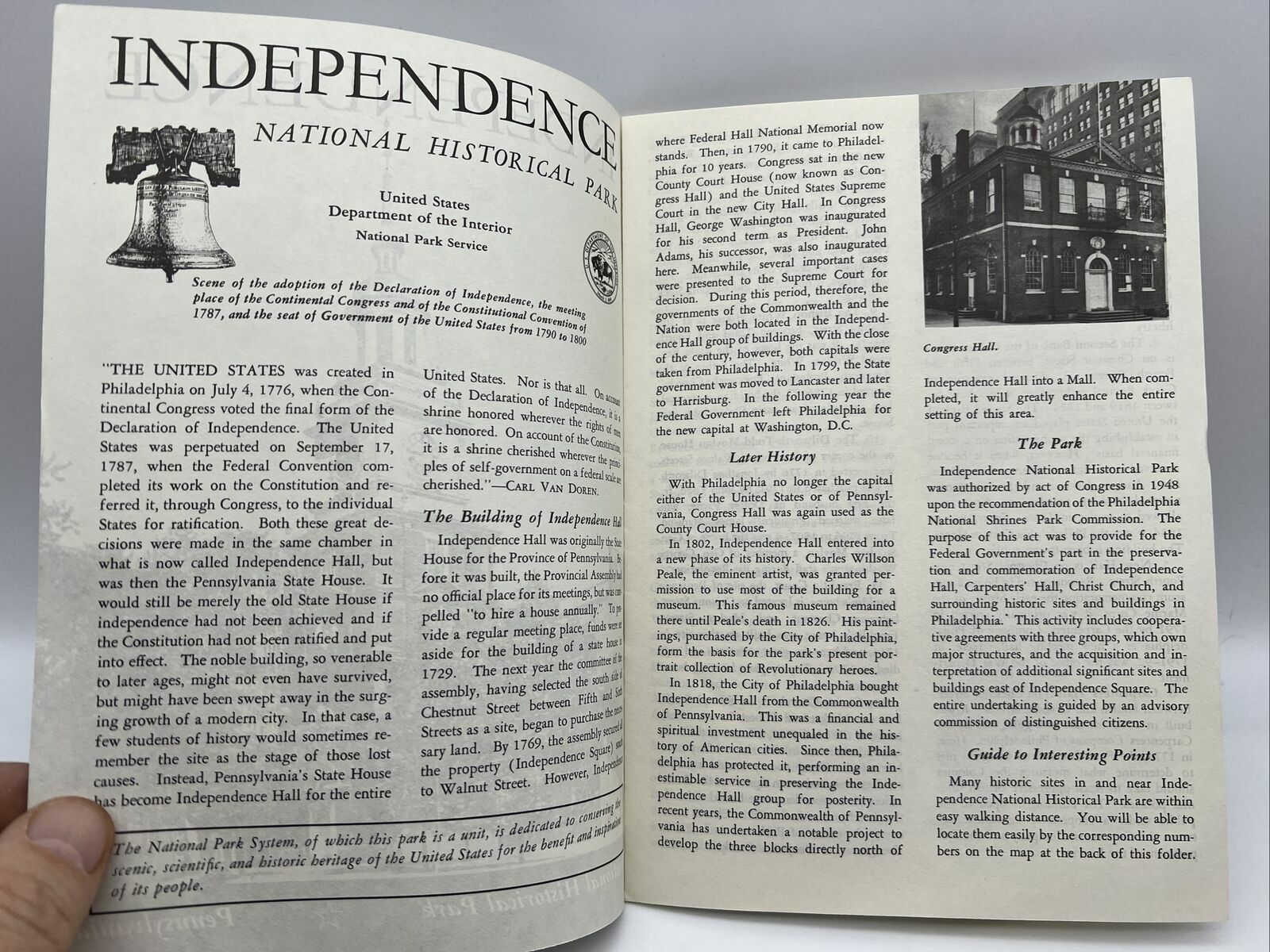 1961 INDEPENDENCE NATIONAL HISTORICAL PARK Philadelphia Pennsylvania Brochure