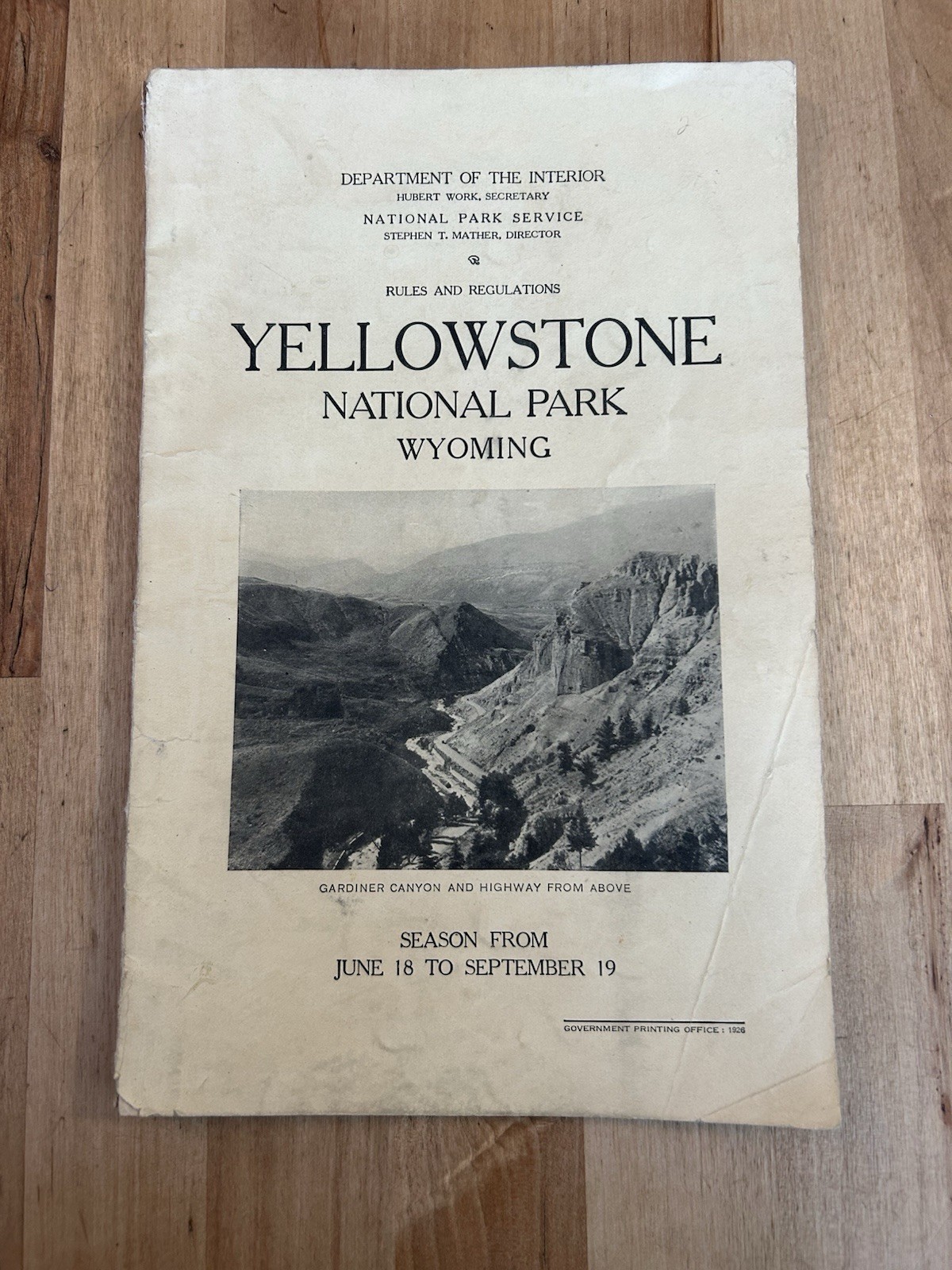 VTG 1926 Yellowstone National Park Wyoming Rules and Regulations Book Gov Print