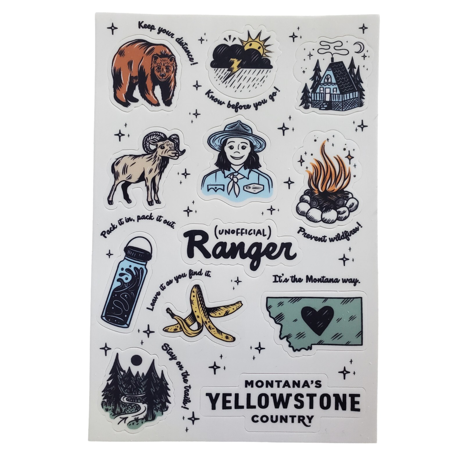 Yellowstone Sticker Set Decals Montana Big Sky Wildlife Park Ranger Outdoor NEW