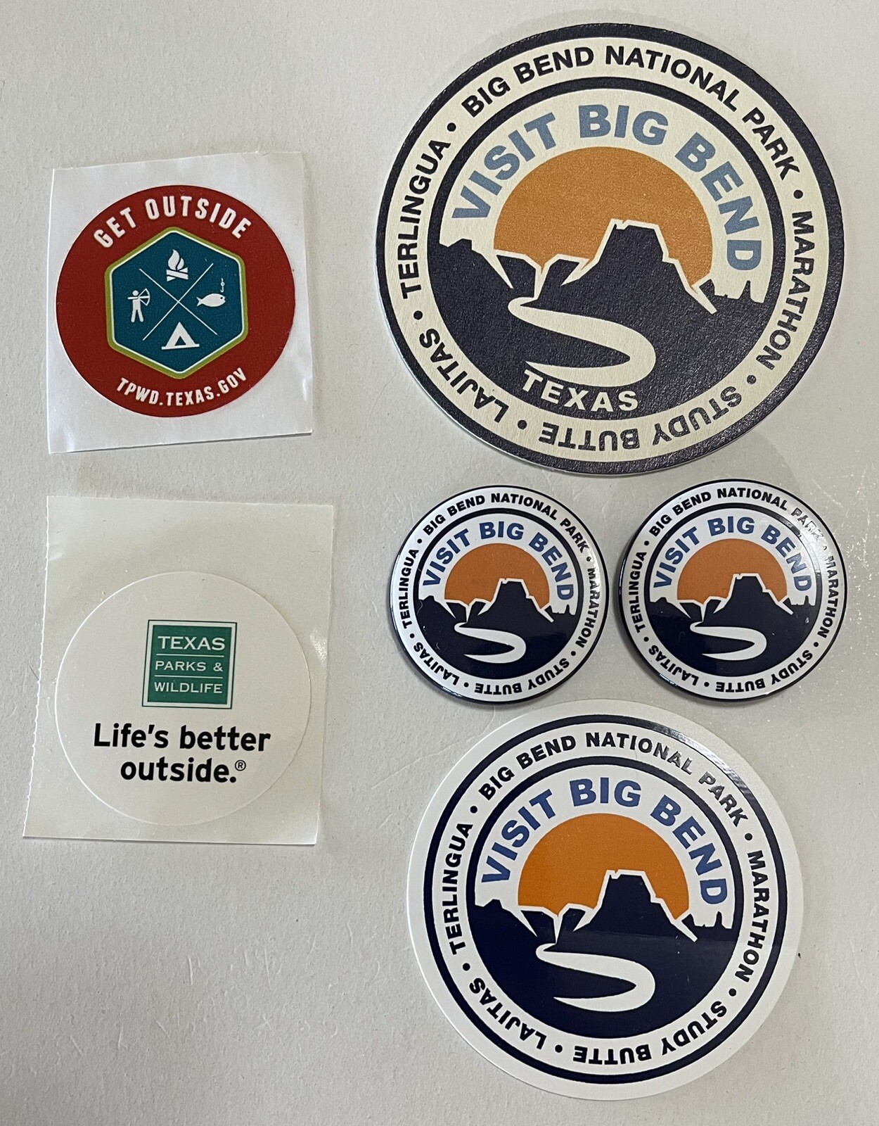 BIG BEND NATIONAL PARK Sticker, Pin-Back Buttons, Beer Coaster, 6 items included