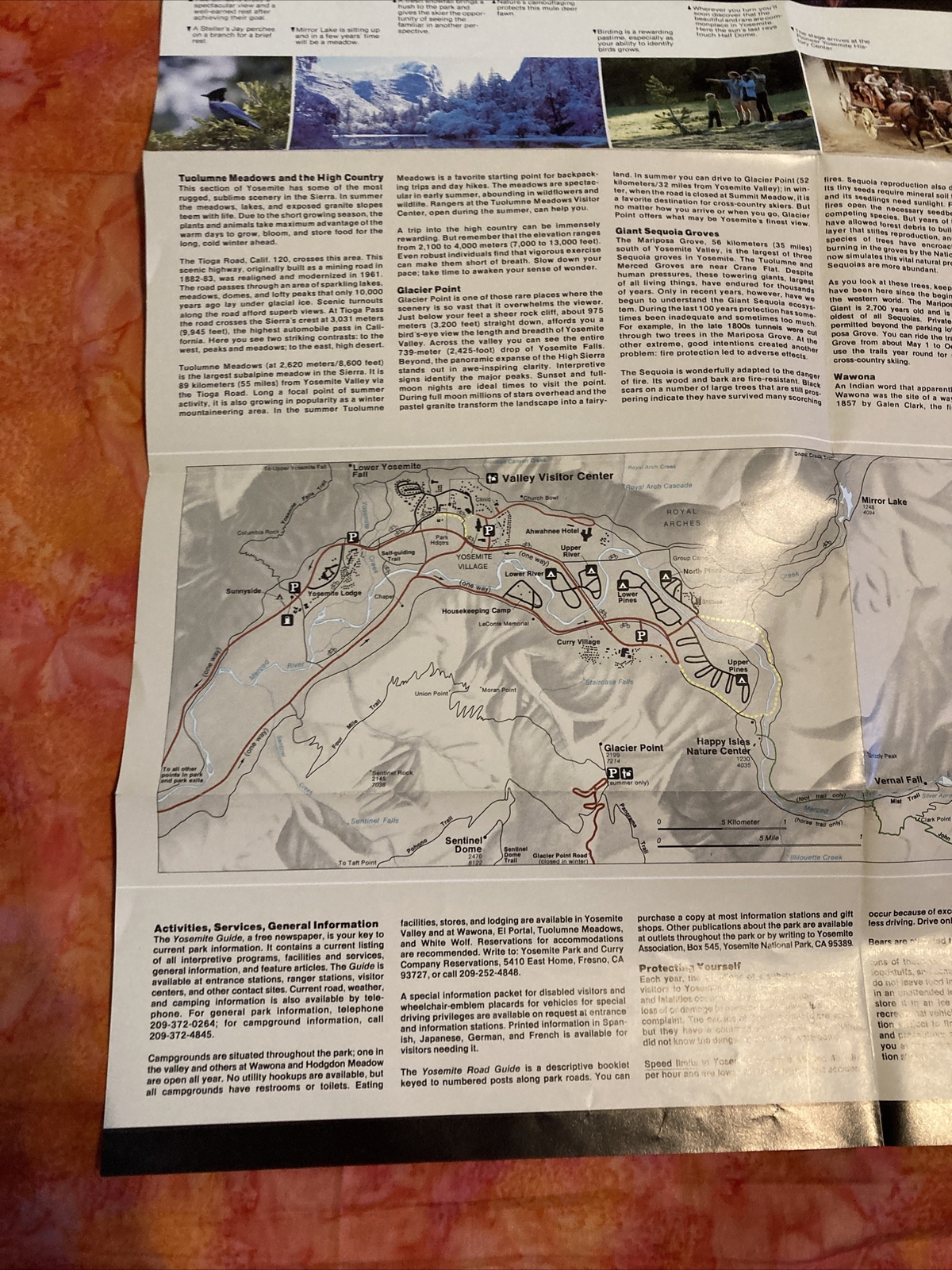 1988 Reprint Yosemite National Park Guide Map Double Sided 17 X 24 Inches