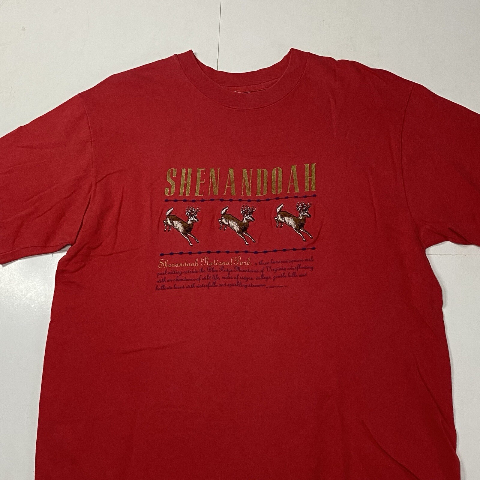Vintage 90s T Shirt Shenandoah National Park Embroidered Deer Cut Off Grunge