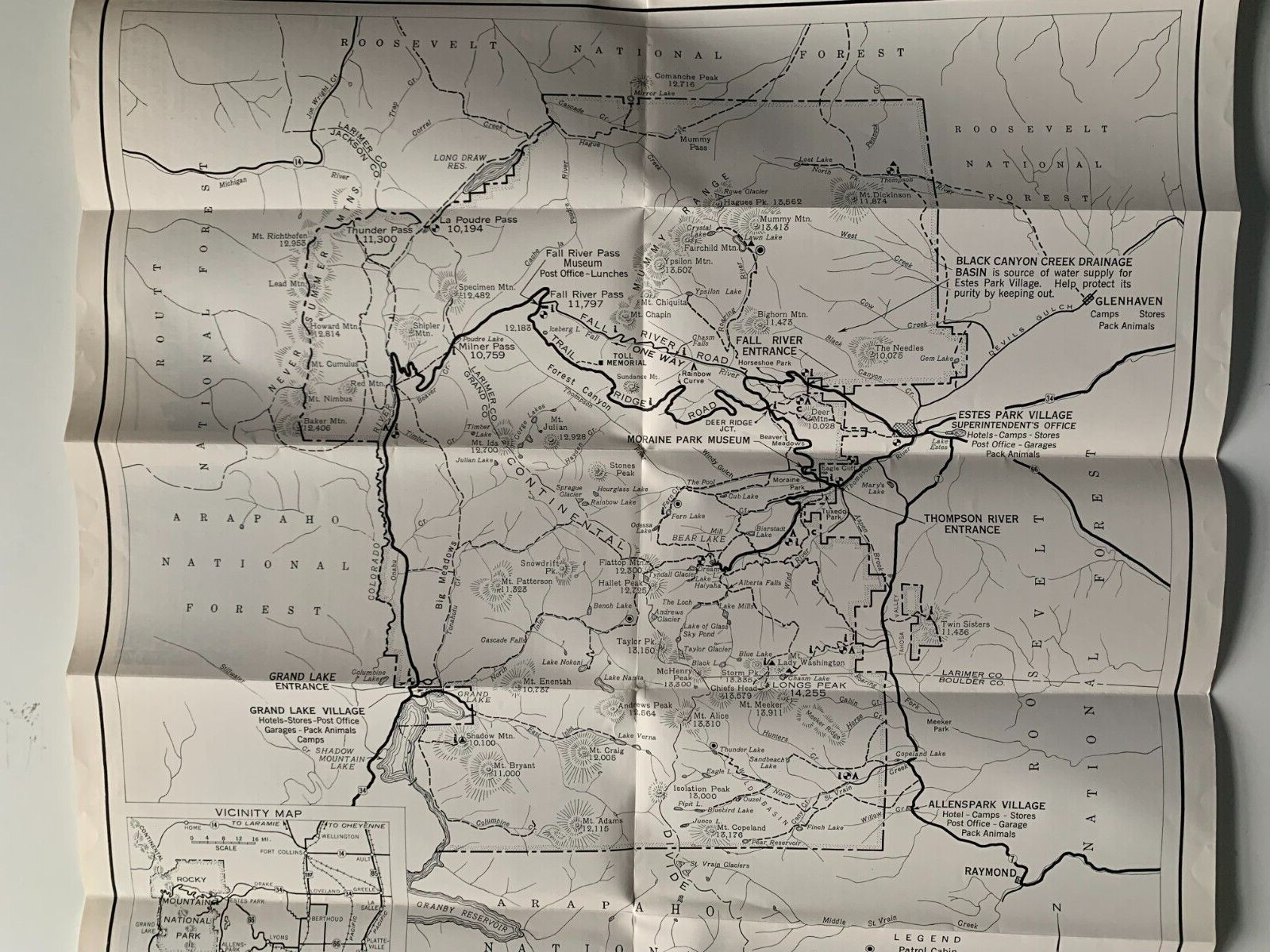 Vintage 1951 Colorado Rocky Mountain National Park Brochure Map illustrated