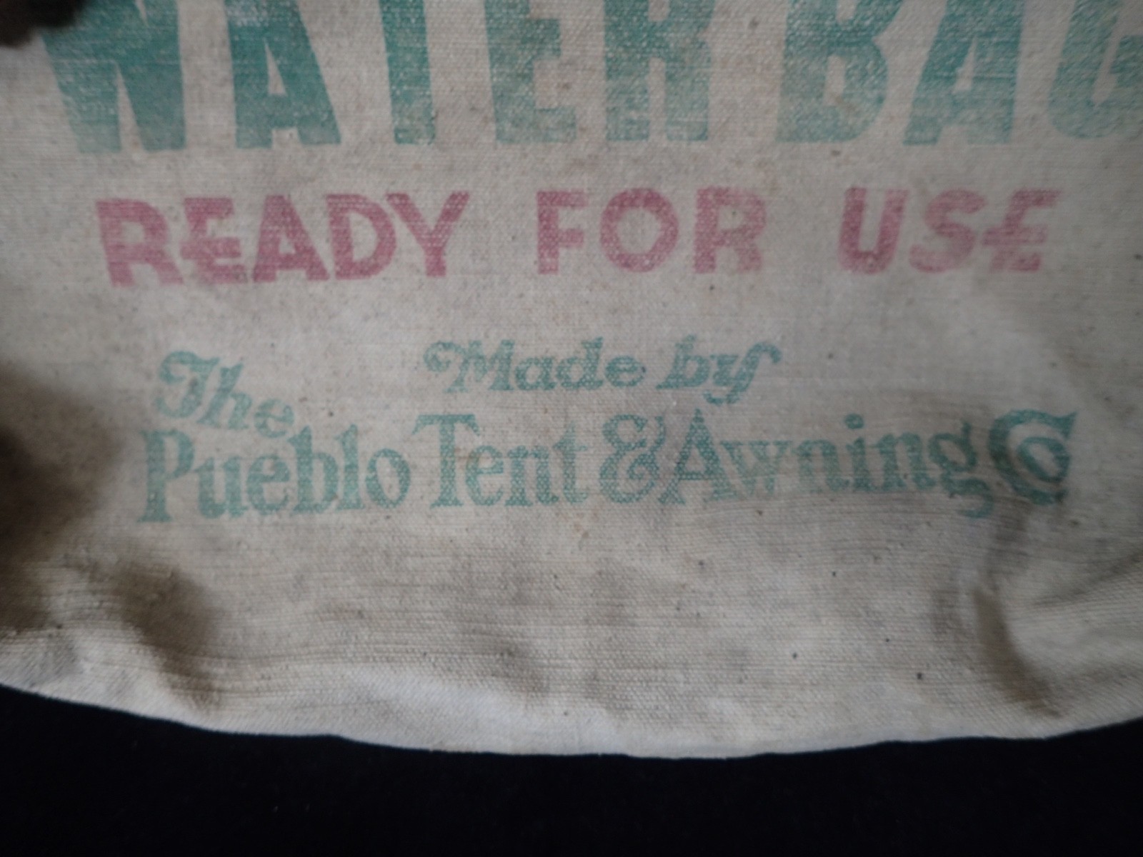Vintage Yellowstone Park Chief Water Bag Flax Canvas by Pueblo Tent & Awning Co.