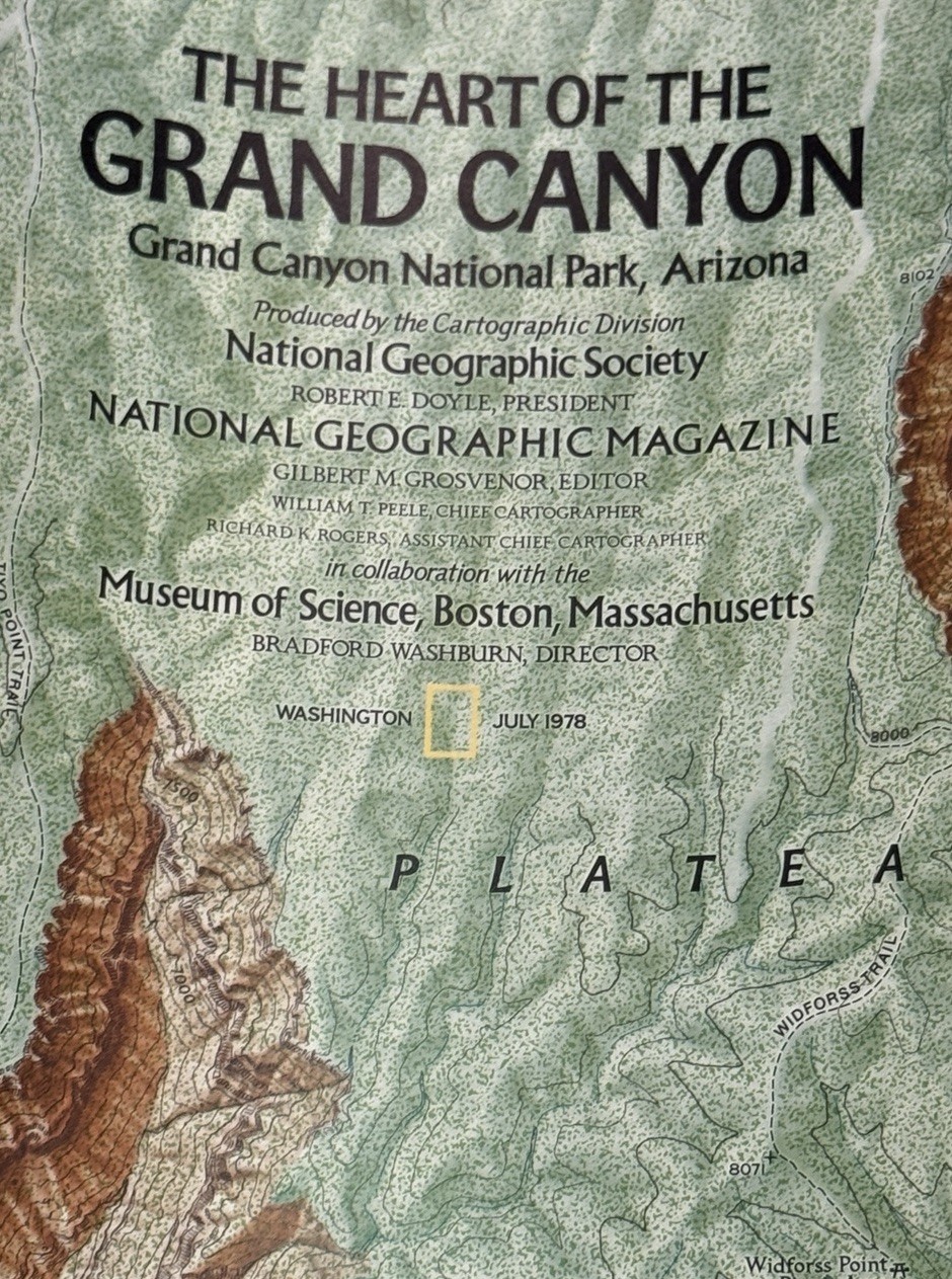 The Heart of the Grand Canyon Arizona National Geographic Society Map July 1978