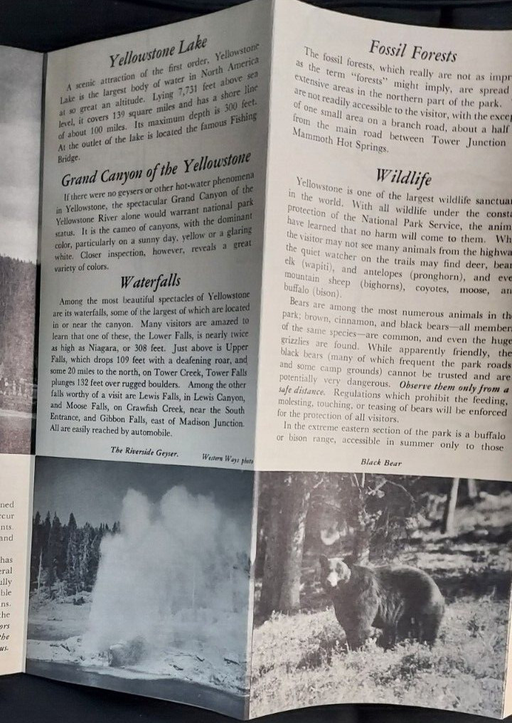 1949 Tourist Brochure Yellowstone National Park Map Falls Geysers Roads Trails