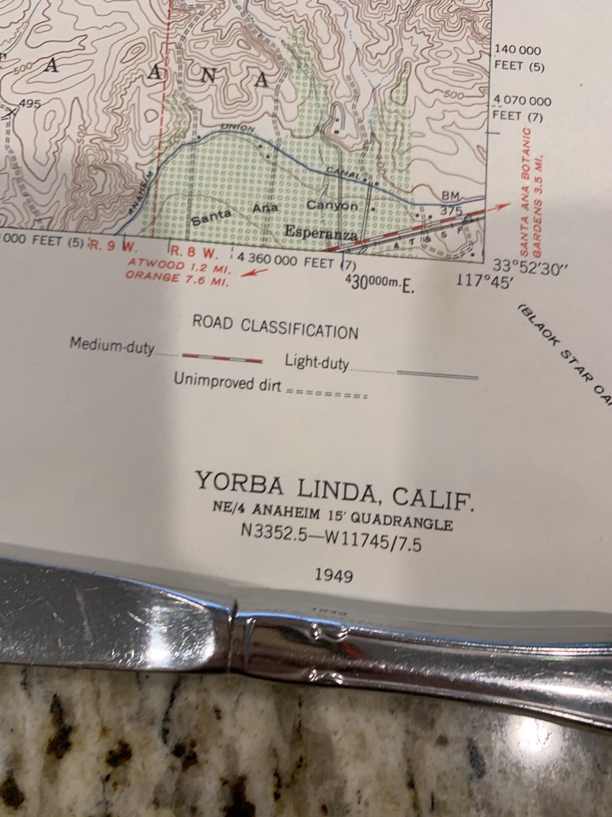 VTG 1949 Topographic Map Yorba Linda CA 22