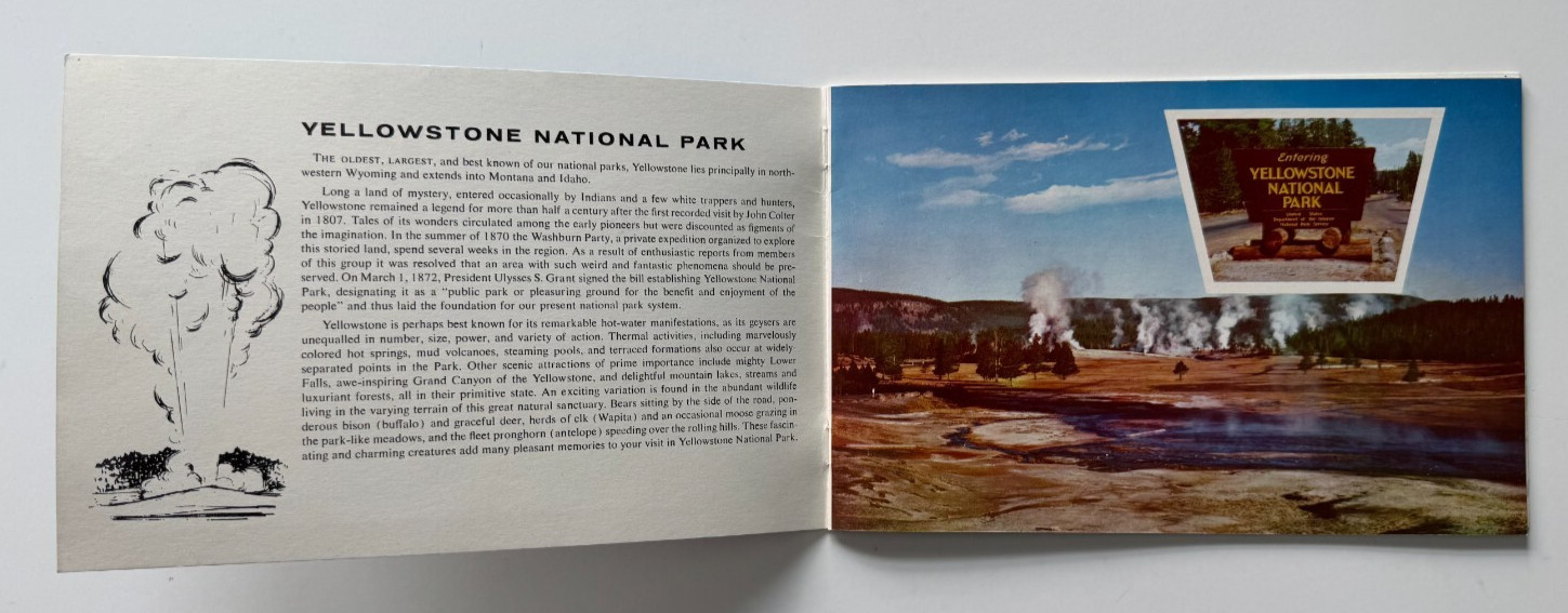Vintage ca 1950s Yellowstone National Park Souvenir Booklet color illustrated
