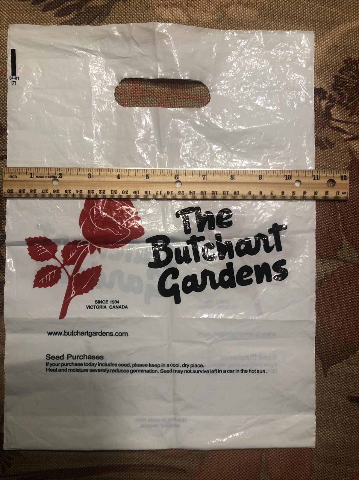 Vtg Souvenir Plastic Shopping Bag Butchart Gardens Since 1904 Victoria Canada