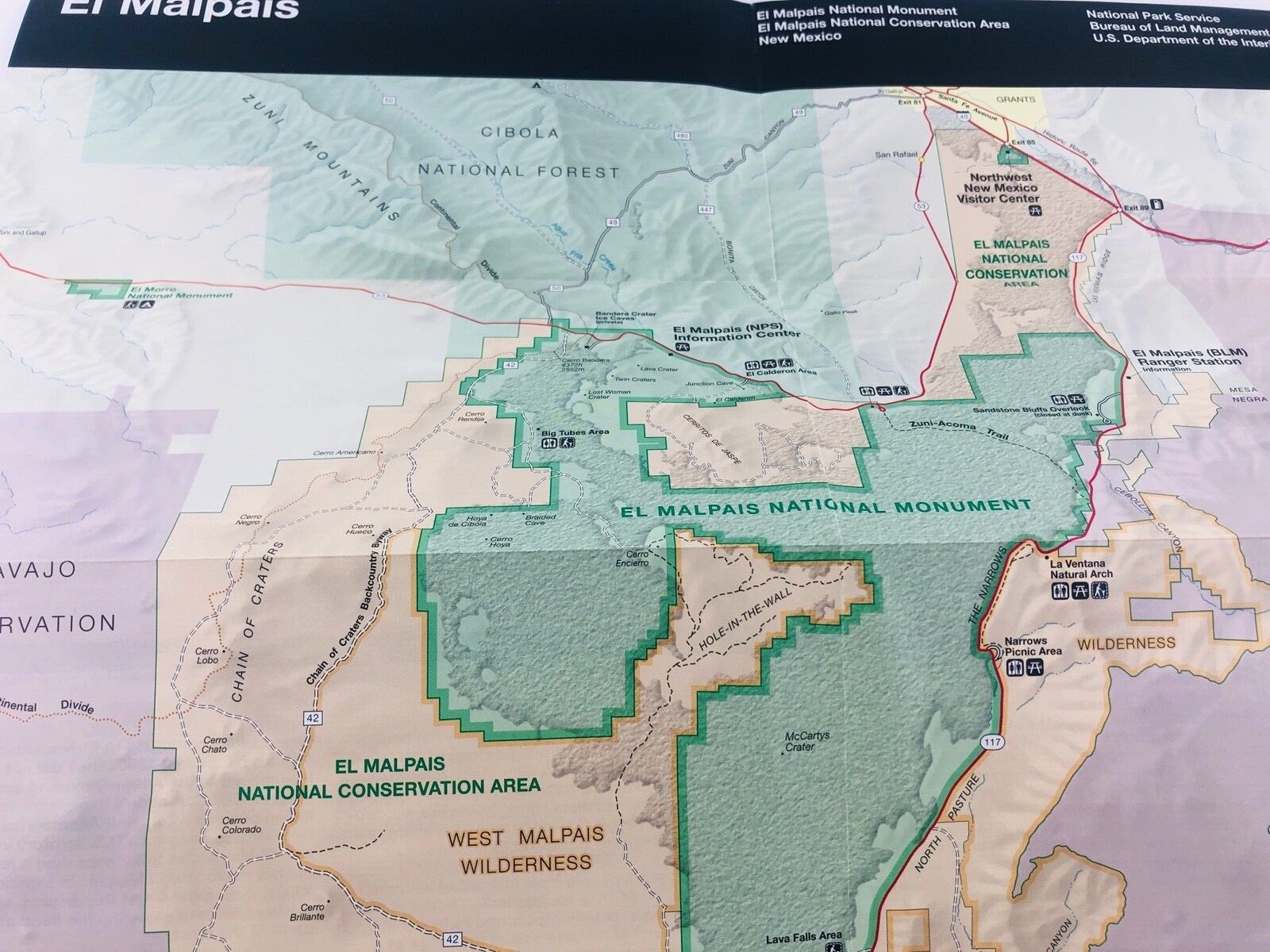 El Malpais National Monument Conservation Area New Mexico NM Guide Brochure Map