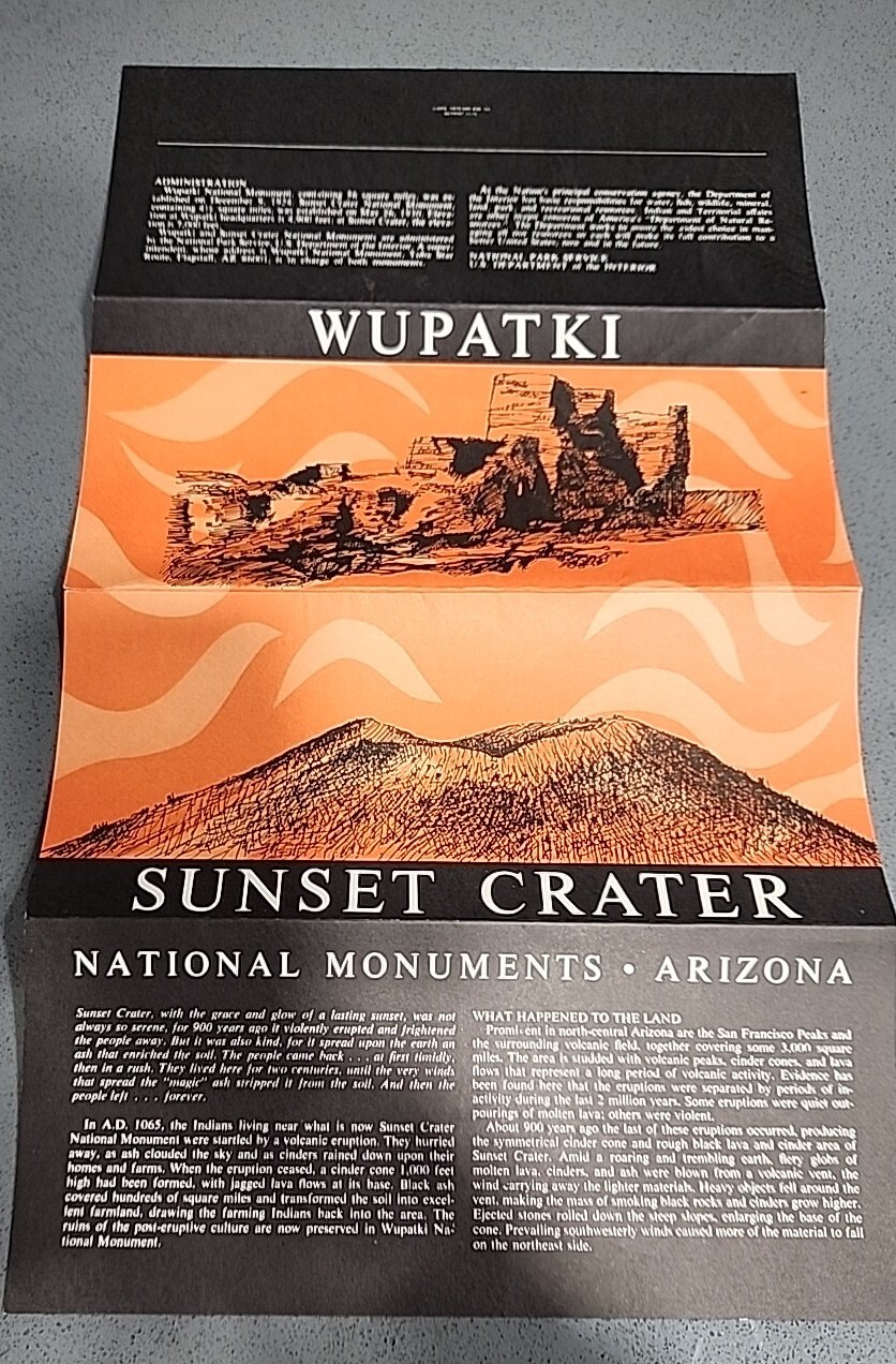 1974 Arizona AZ Sunset Crater Wupatki National Park Service Vintage Brochure
