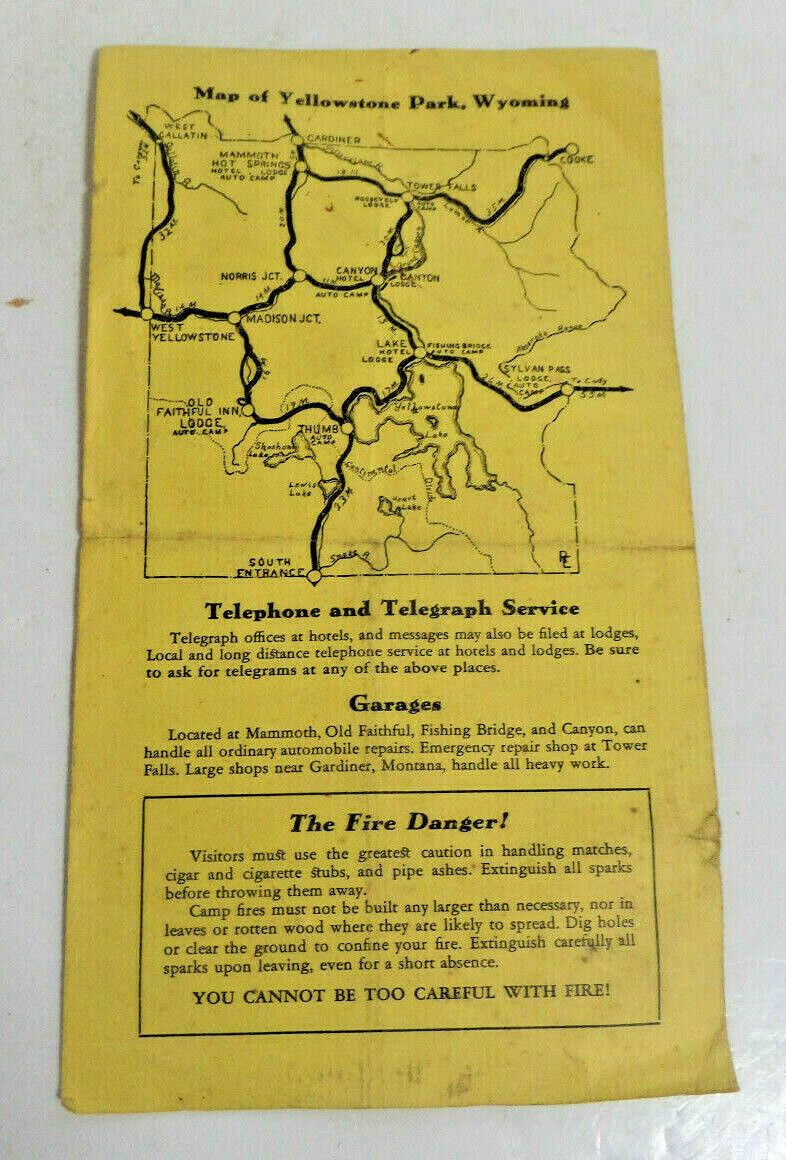 Yellowstone park 1936 brocure accomodations and services