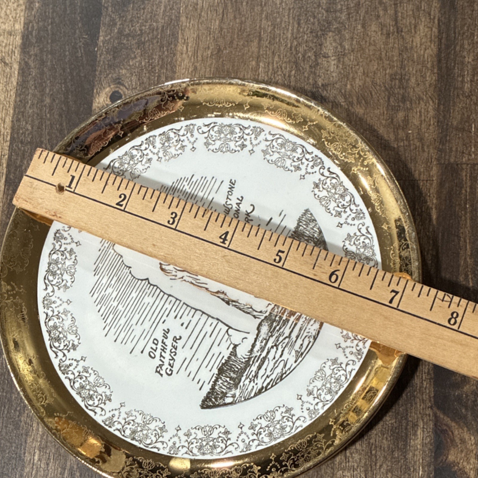 Old Faithful Geyser Yellowstone National Park Plate w/ Gold Trim