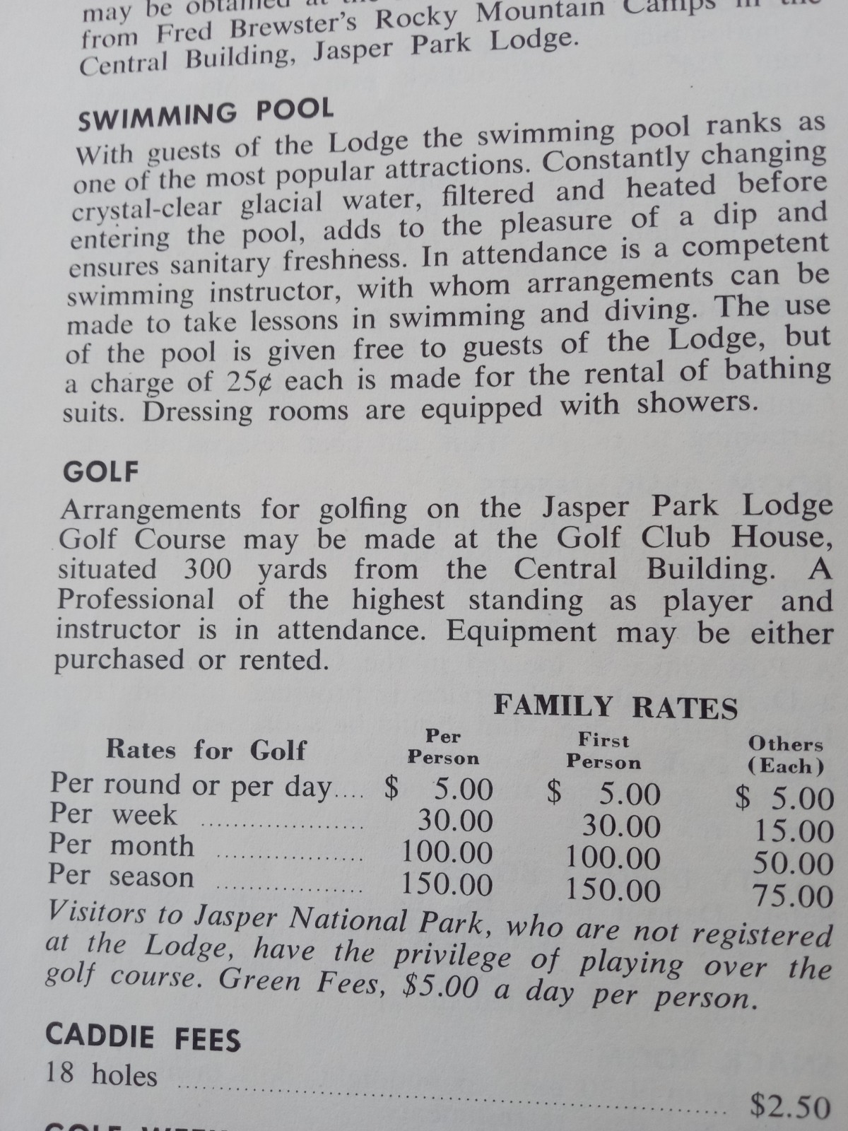 JASPER PARK LODGE Alberta 1959 Rates Information Book Canadian National Railways