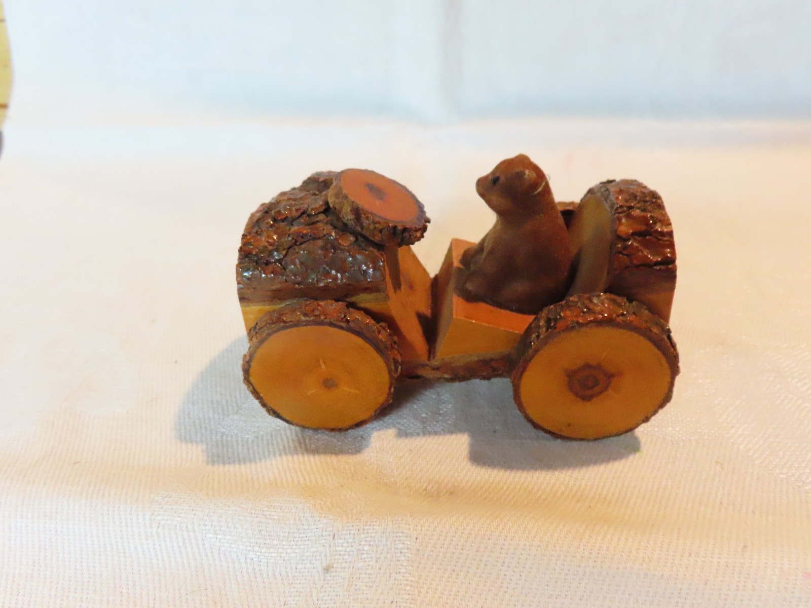 Vintage Yellowstone National Park Teddy Bear in wooden car souvenir