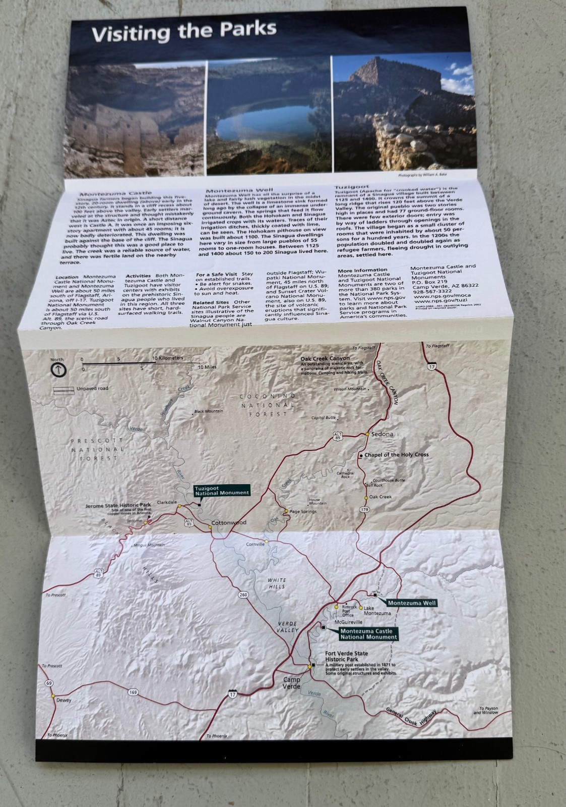 Vtg 1999 MONTEZUMA CASTLE TUZIGOOT National Monument/Park Unigrid Brochure Map