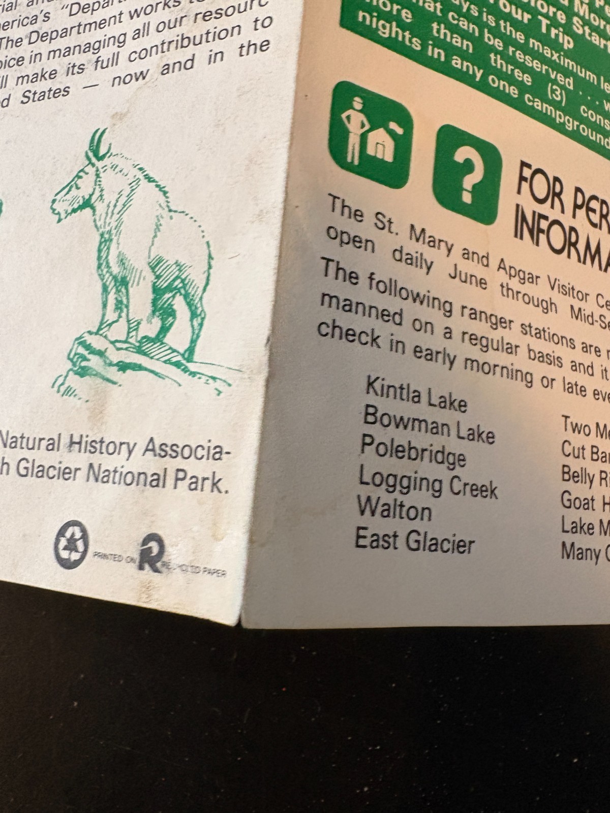 Glacier National Park Montana – Backcountry Map & Trail Guide Ephemera