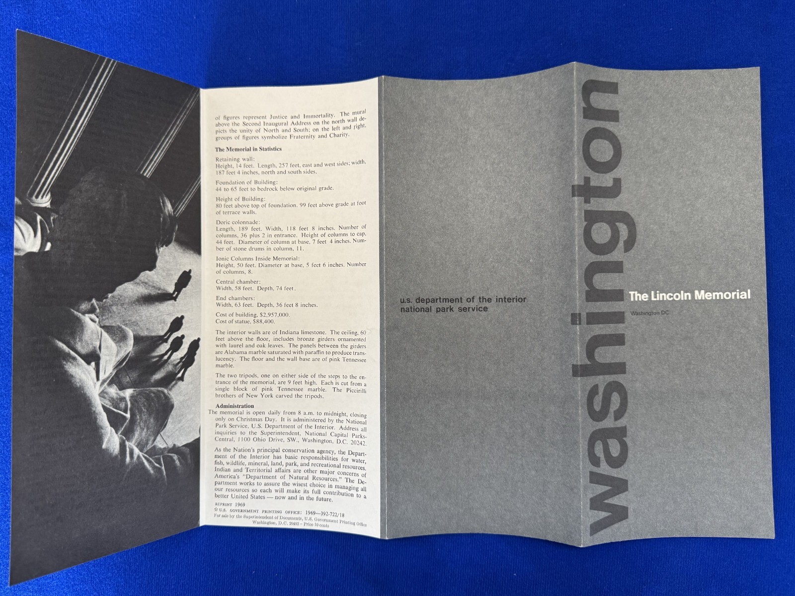 Vintage 1969 The Lincoln Memorial Washington D.C. National Park Service Brochure