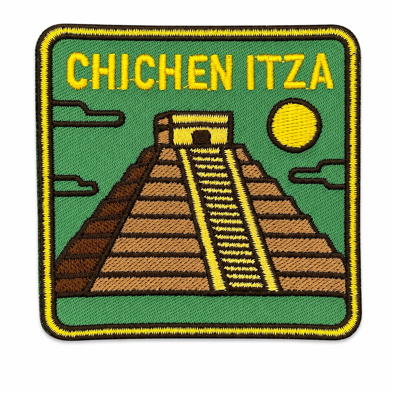 Chichen Itza Patch, 3 Inch Iron On Embroidered Mayan Pyramid Mexico Travel