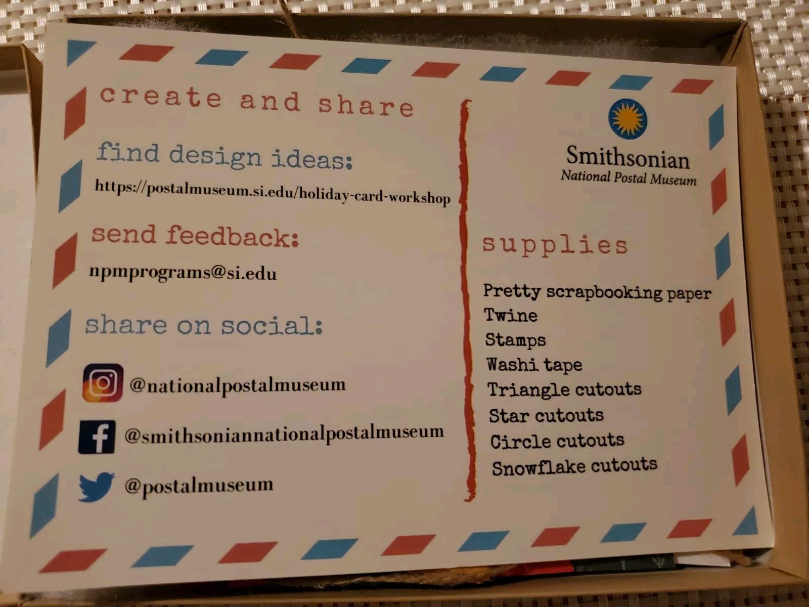 Smithsonian National Postal Museum SCRAPBOOKING KIT Stamps Twine Cutouts Pencil