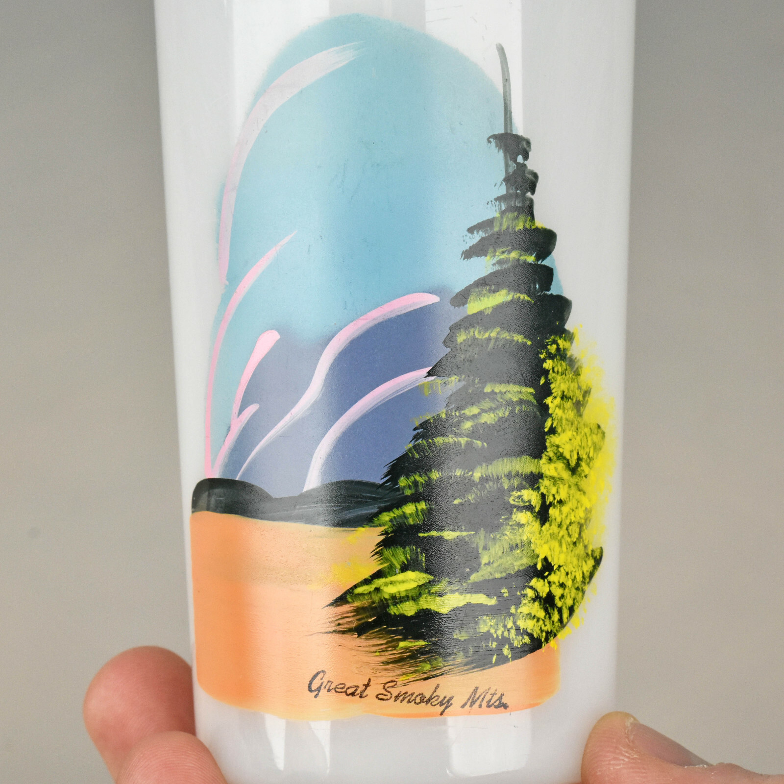 Pair of VTG Beacon Plastics Tumbler Cups with Hand Painted Great Smoky Mountains