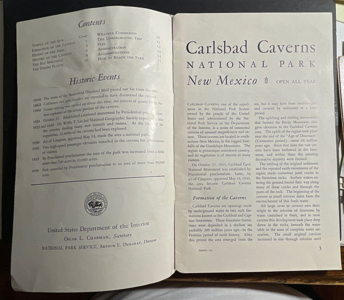 Carlsbad Caverns National Park New Mexico 16 pages 1951 brochure
