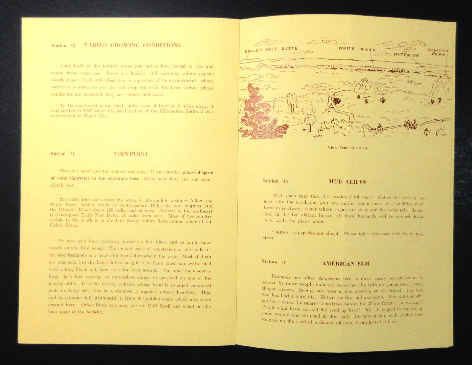 1967 Badlands National Monument Cliff Shelf Nature Trail with Map