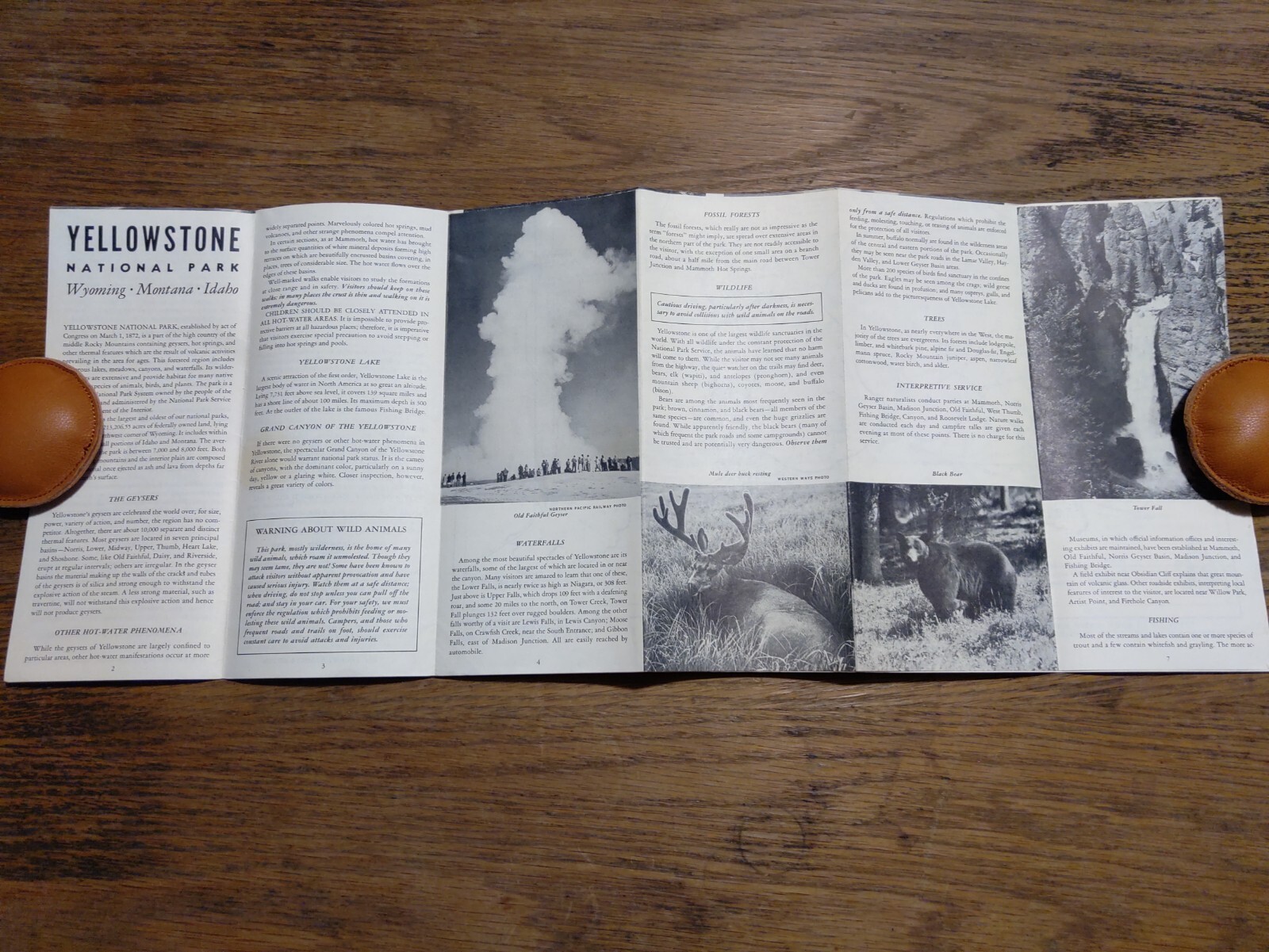 1954 Yellowstone National Park Map Black and White Wyoming Montana Idaho