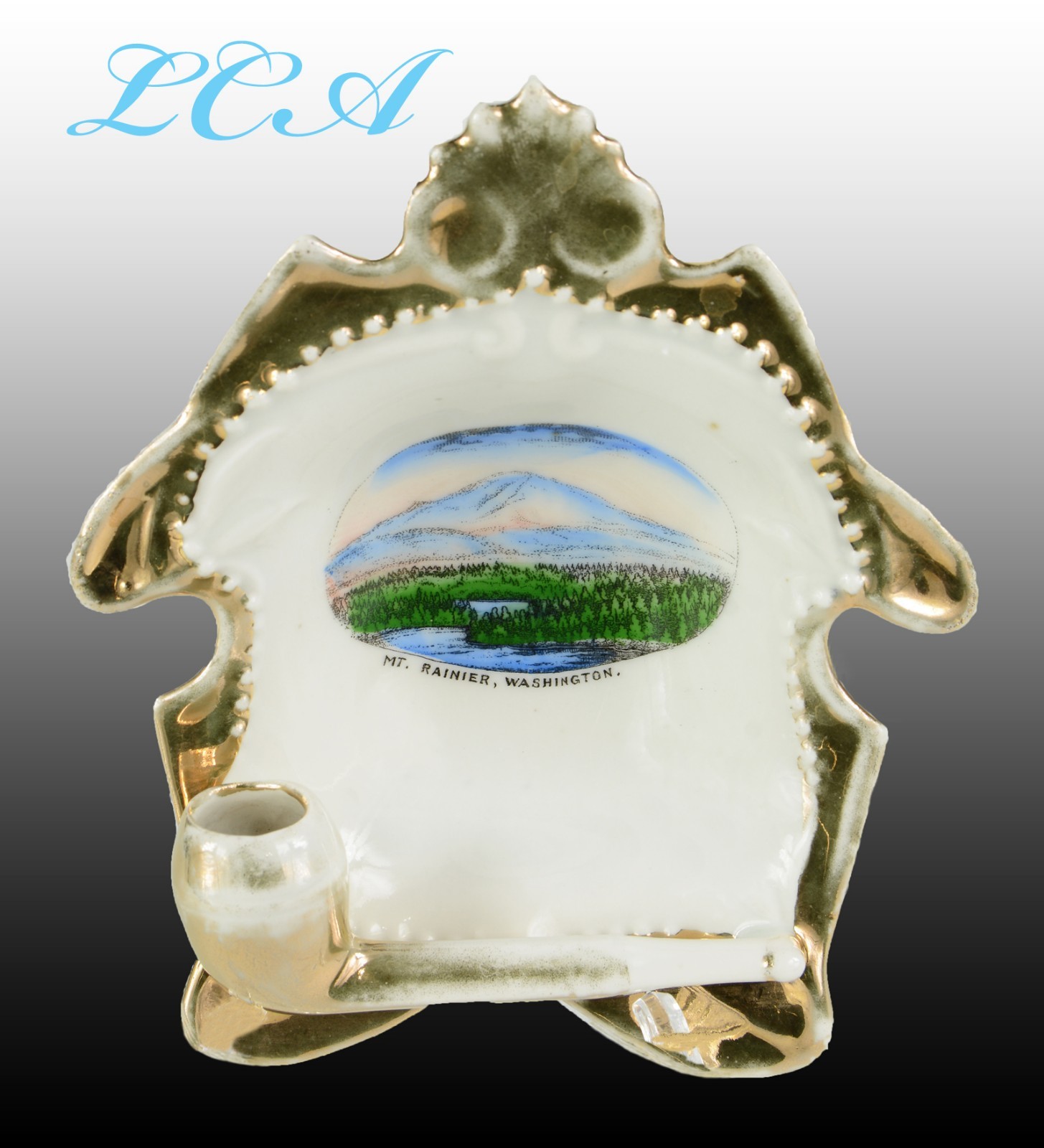 Antique MT RAINIER souvenir dish w/SMOKING PIPE pic Mt RAINIER Washington 2 of 2