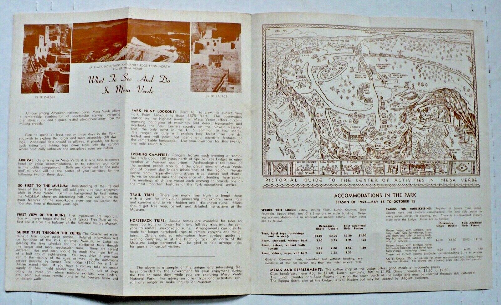 Vintage 1952 Map and Guide Mesa Verde National Park Excellent Condition