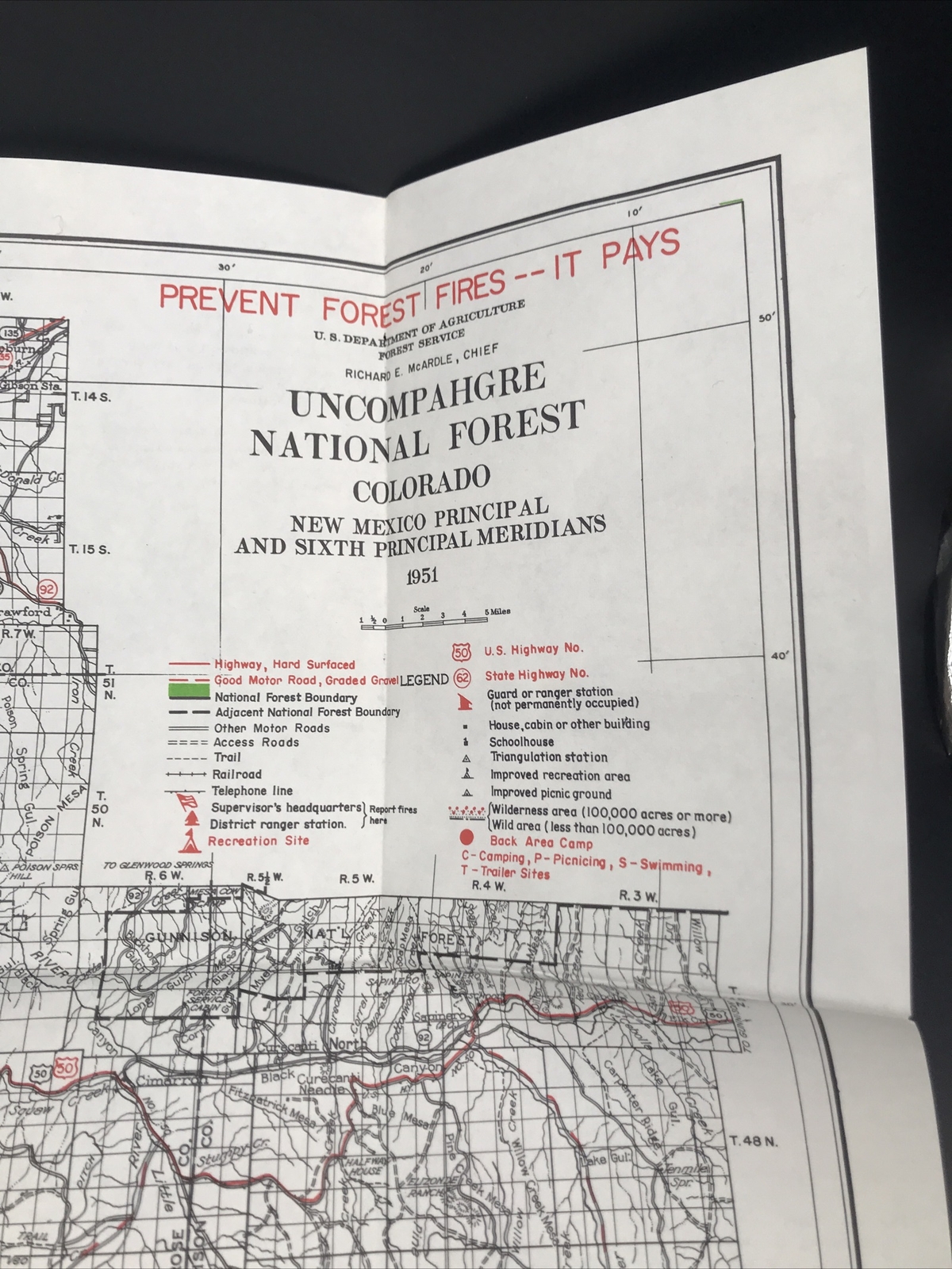 VTG 1951 Uncompahgre National Forest Colorado Map Forest Service Smokey the Bear