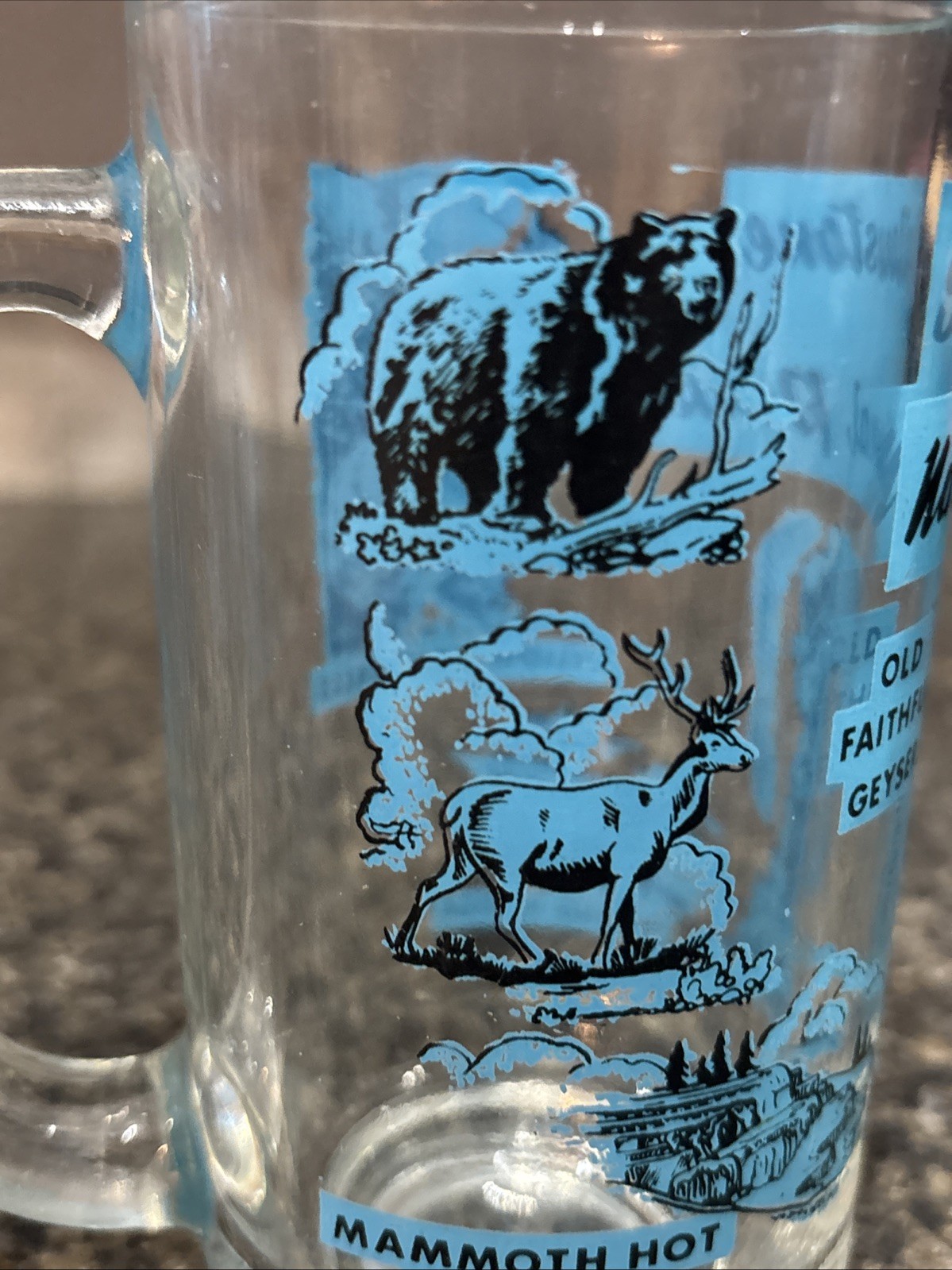 Vintage Blue and Black Yellowstone National Park Old Faithful Glass Mug souvenir