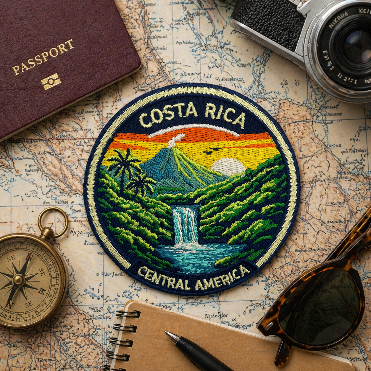 Costa Rica Patch 3 Inch Iron On Embroidered Volcano Waterfall Travel Souvenir