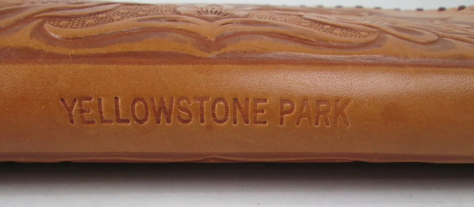 Vintage 1940’s Yellowstone Park Souvenir Leather Tooled Wristlet Purse Bag